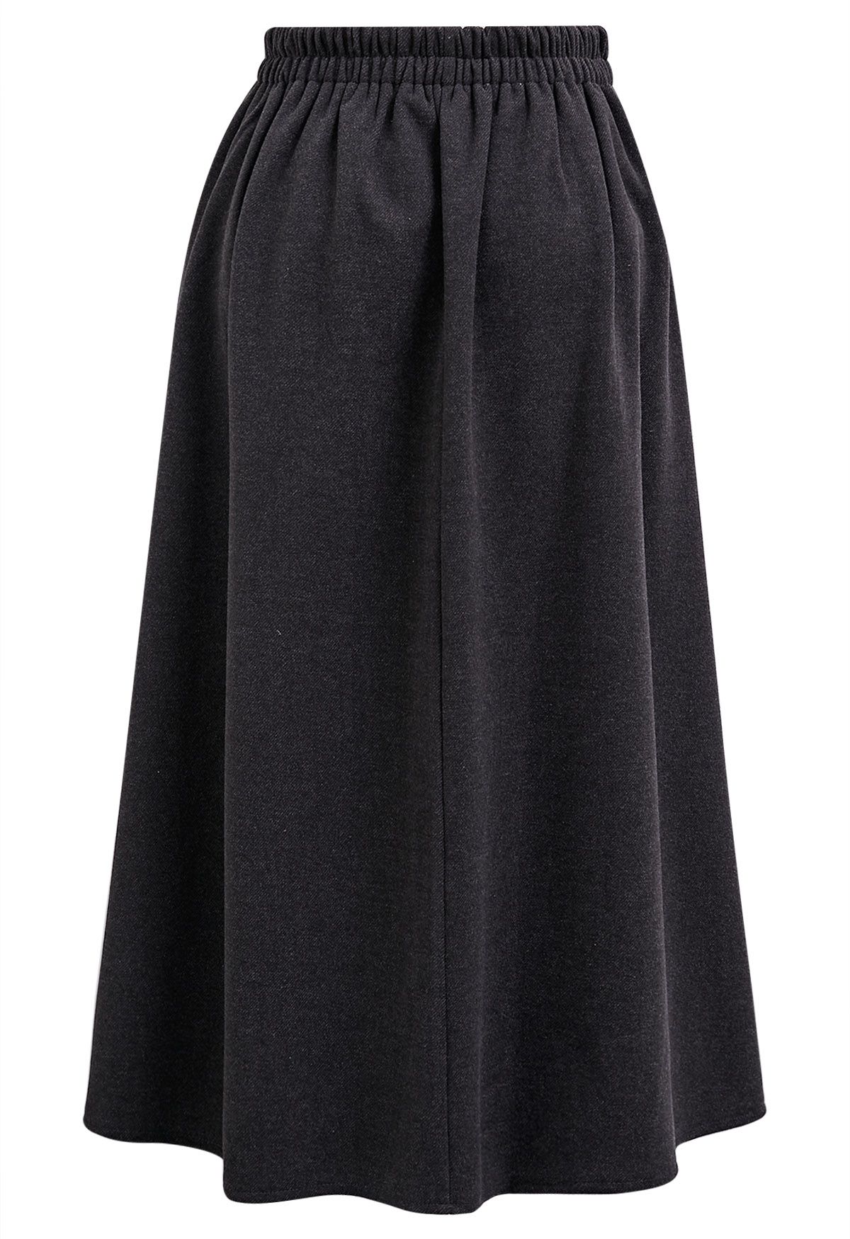 Solid Color Wool-Blend Pleated Midi Skirt in Smoke