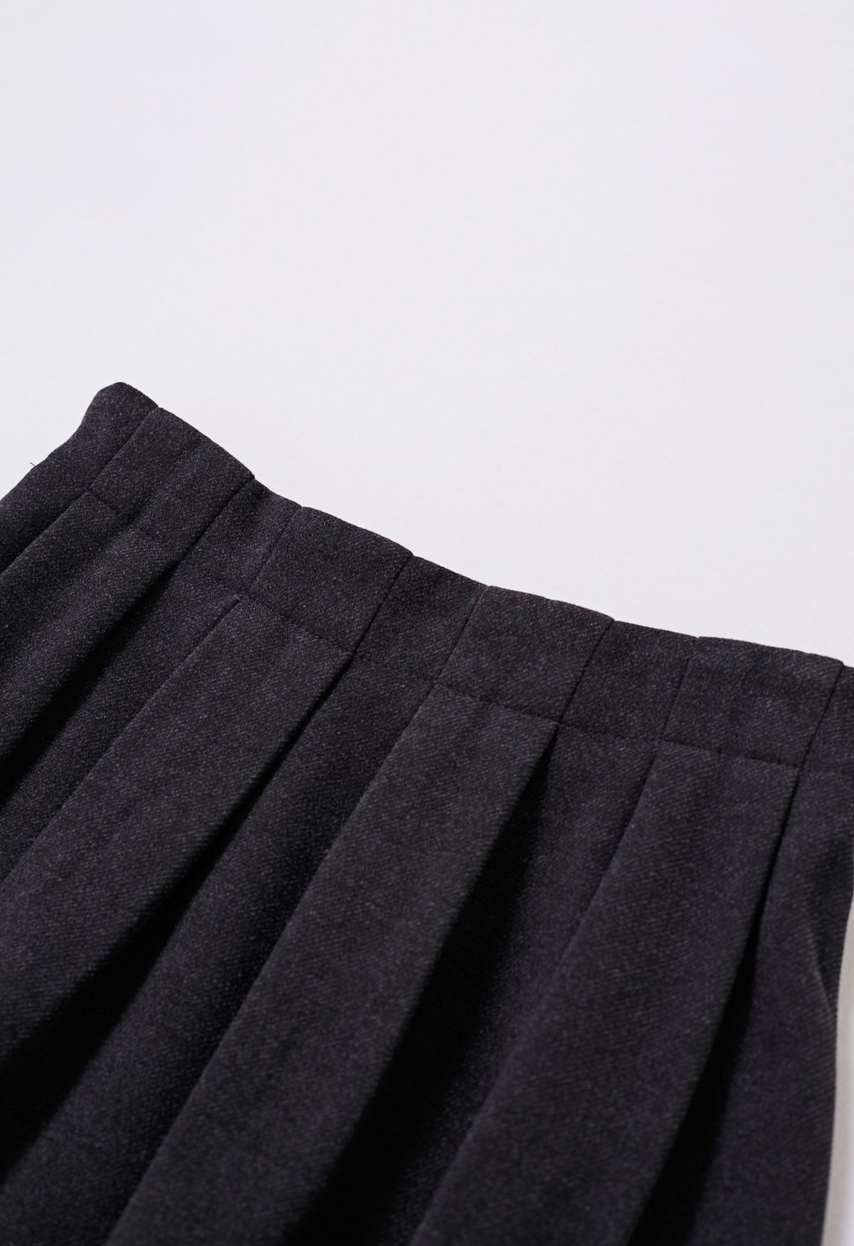 Solid Color Wool-Blend Pleated Midi Skirt in Smoke