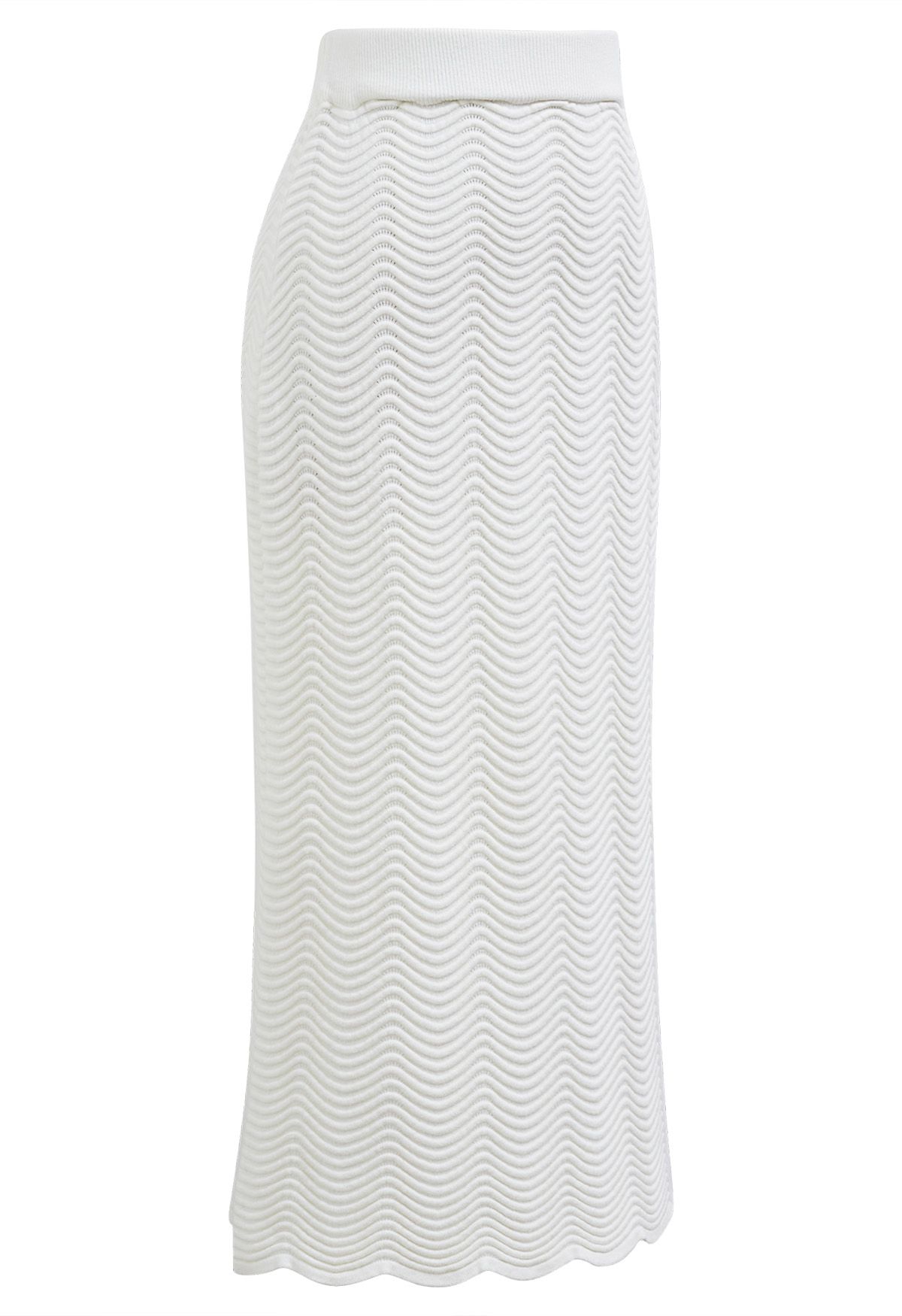 Embossed Wavy Texture Knit Pencil Skirt in Ivory - Retro, Indie and ...