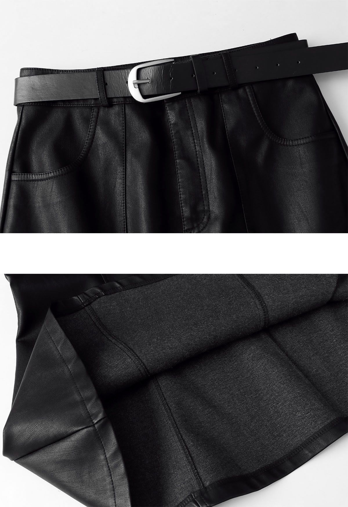 Faux Leather Belted Mermaid Skirt