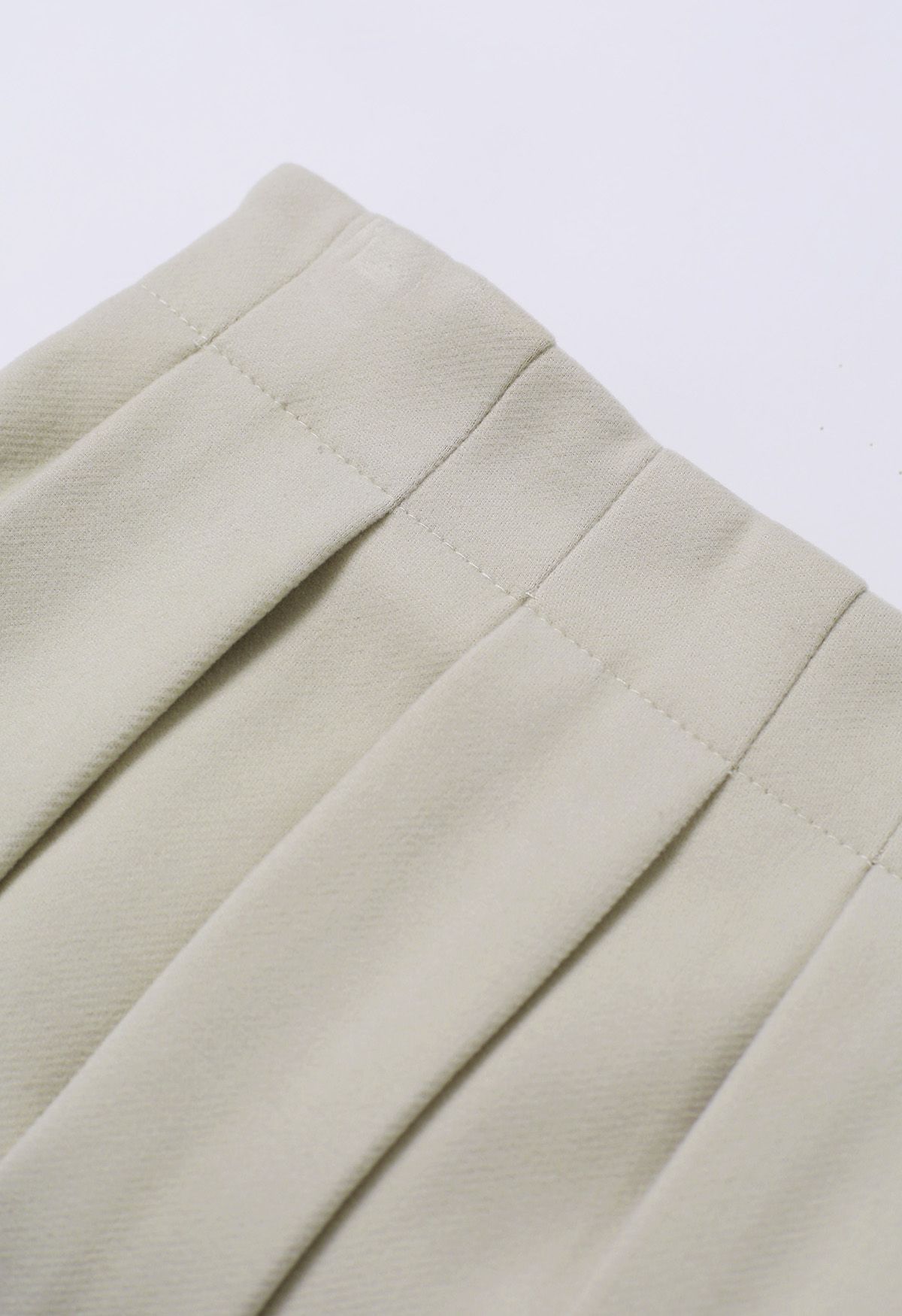 Solid Color Wool-Blend Pleated Midi Skirt in Ivory