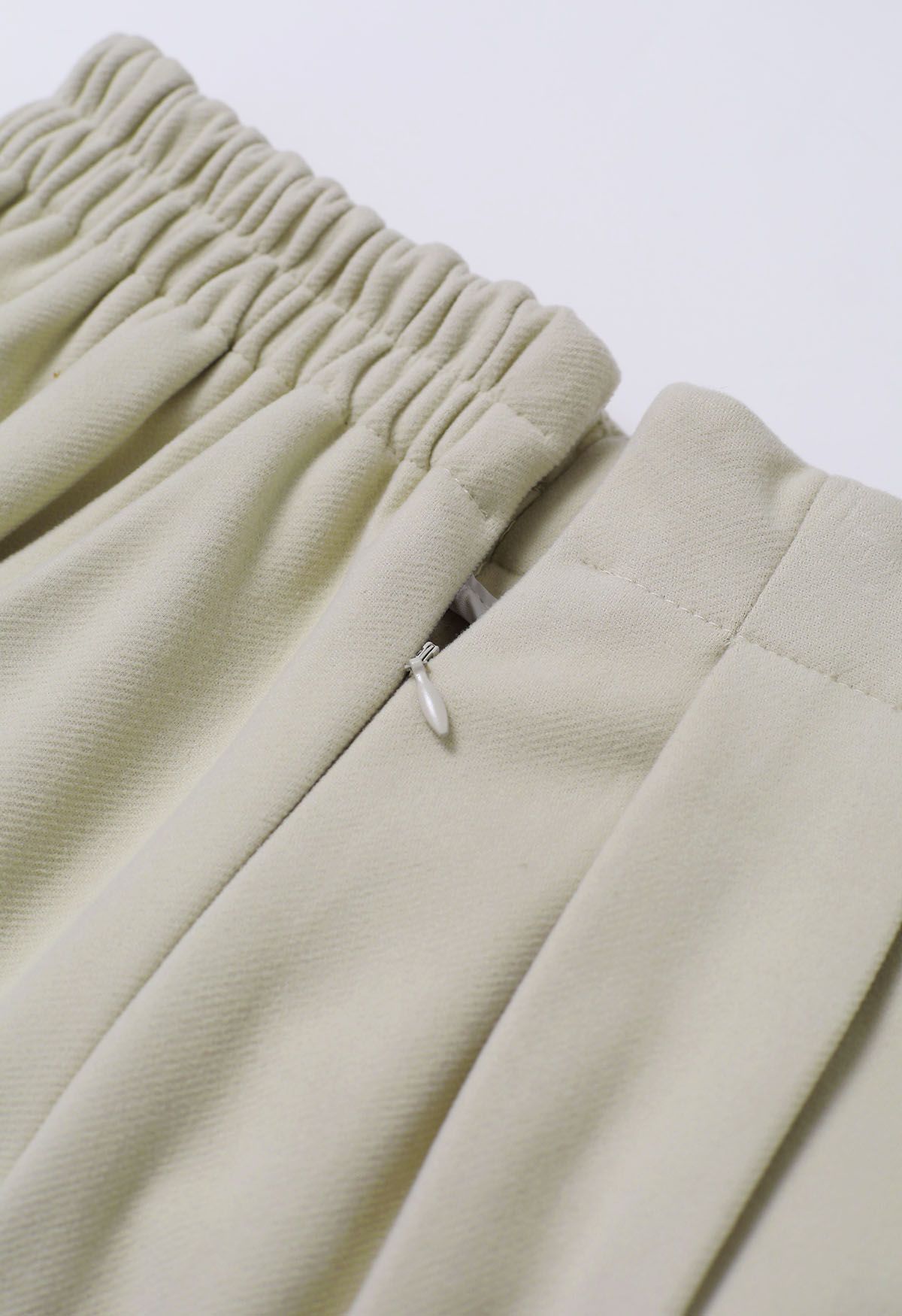 Solid Color Wool-Blend Pleated Midi Skirt in Ivory