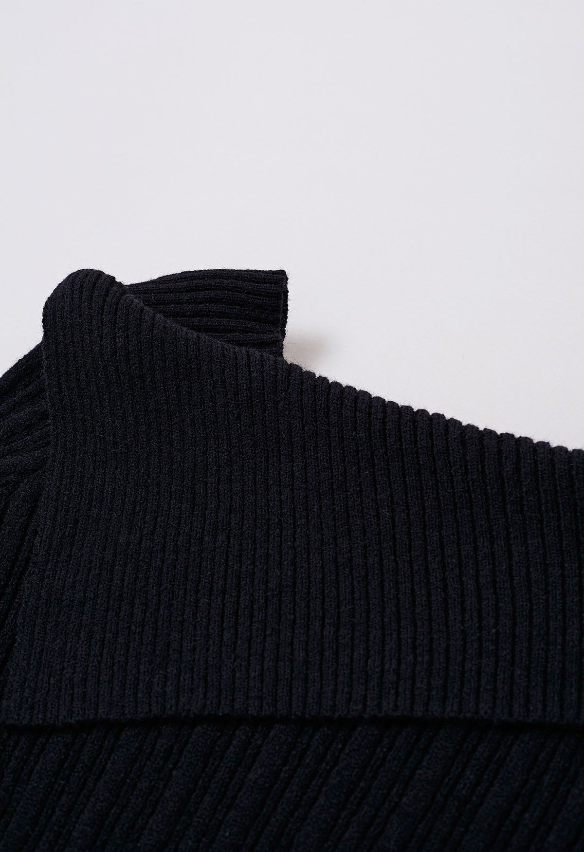 Asymmetric Flap Ribbed Knit Sweater in Black