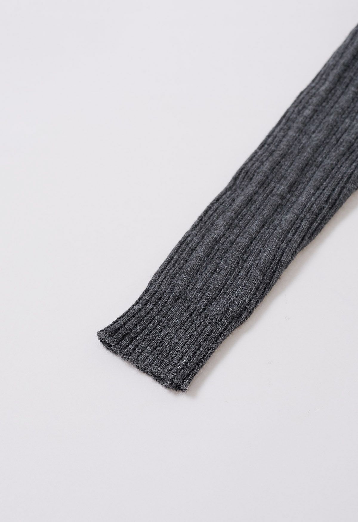 Asymmetric Flap Ribbed Knit Sweater in Smoke