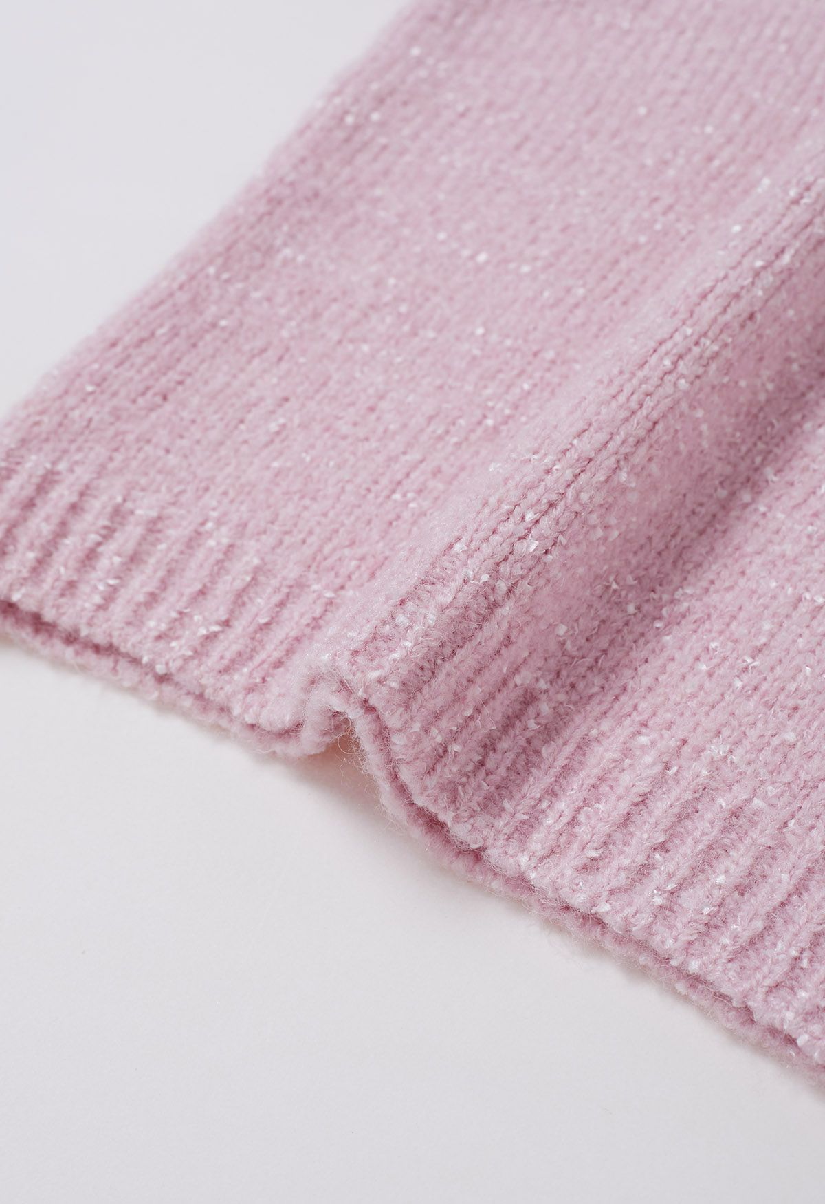 Drop Shoulder Rib Edge Knit Sweater in Pink