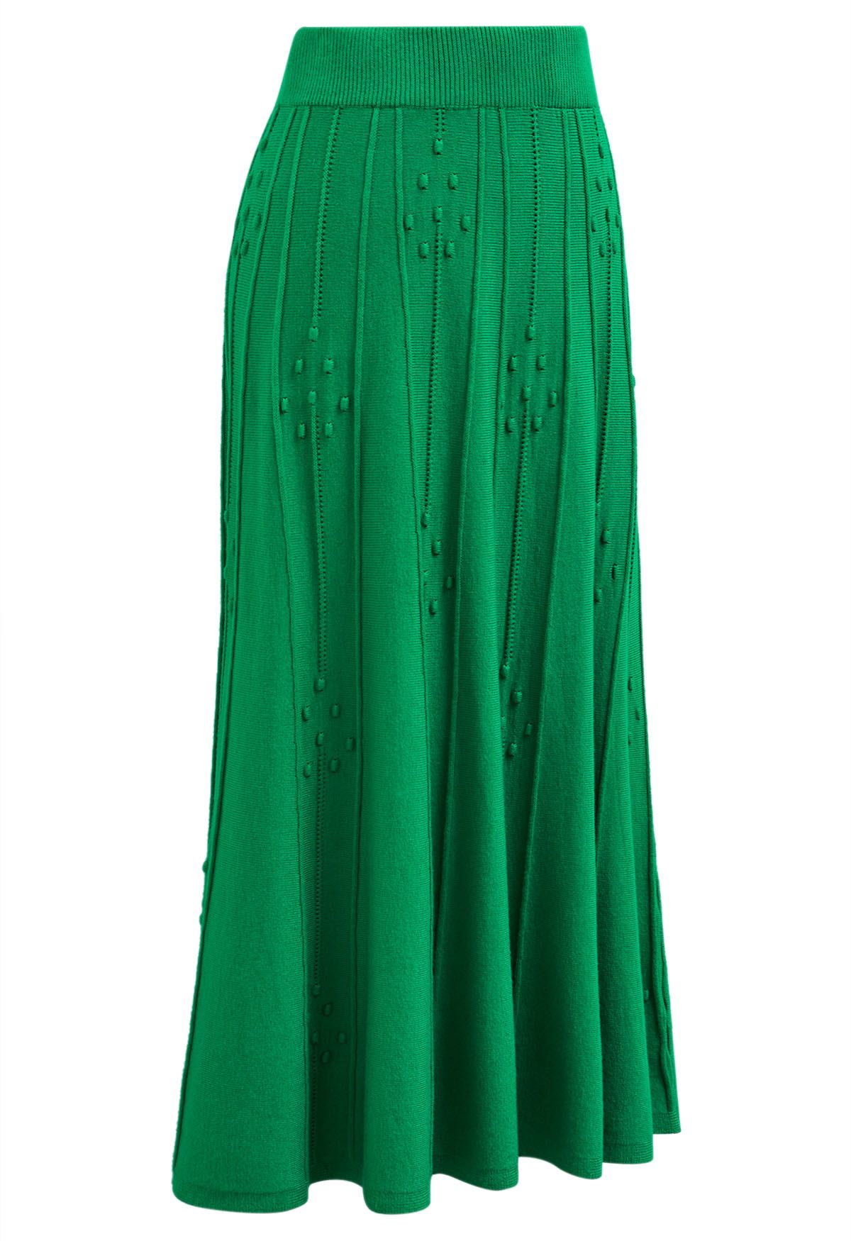 Embossed Dots Seam Knit Midi Skirt in Green