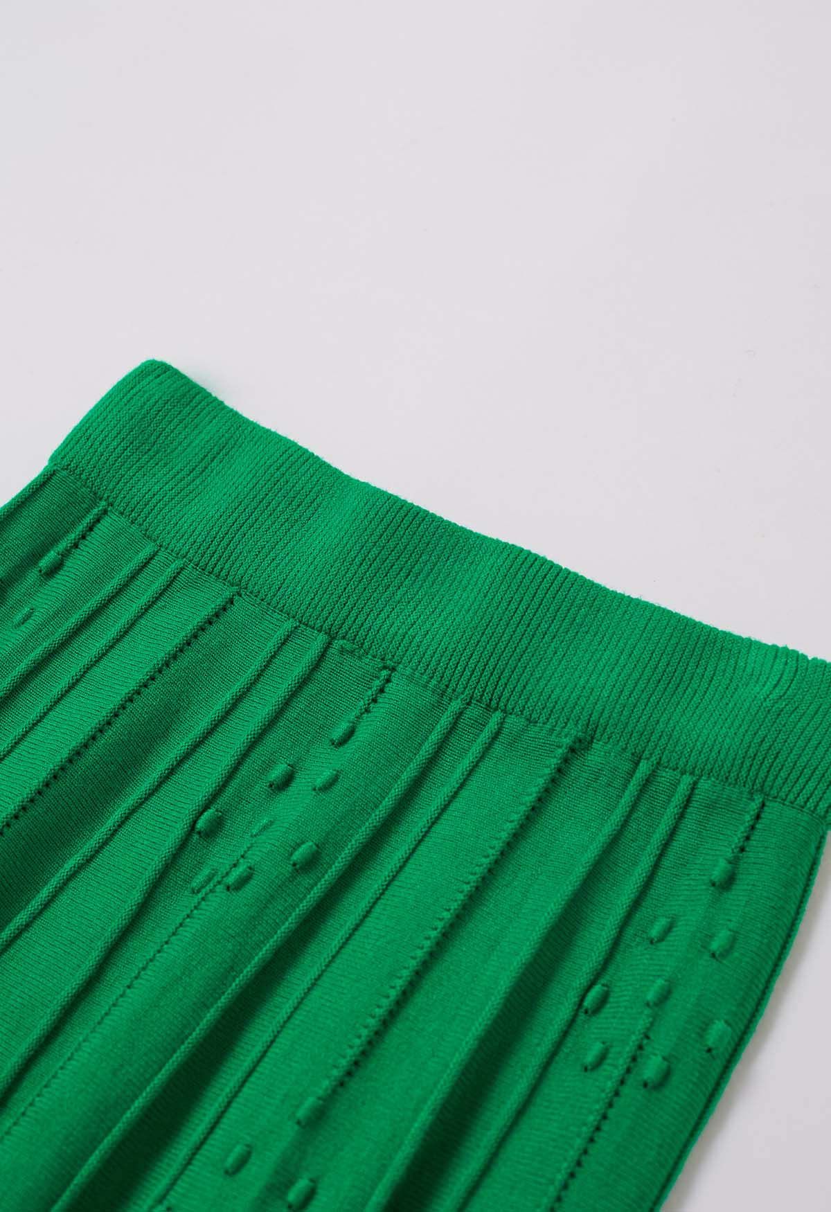 Embossed Dots Seam Knit Midi Skirt in Green