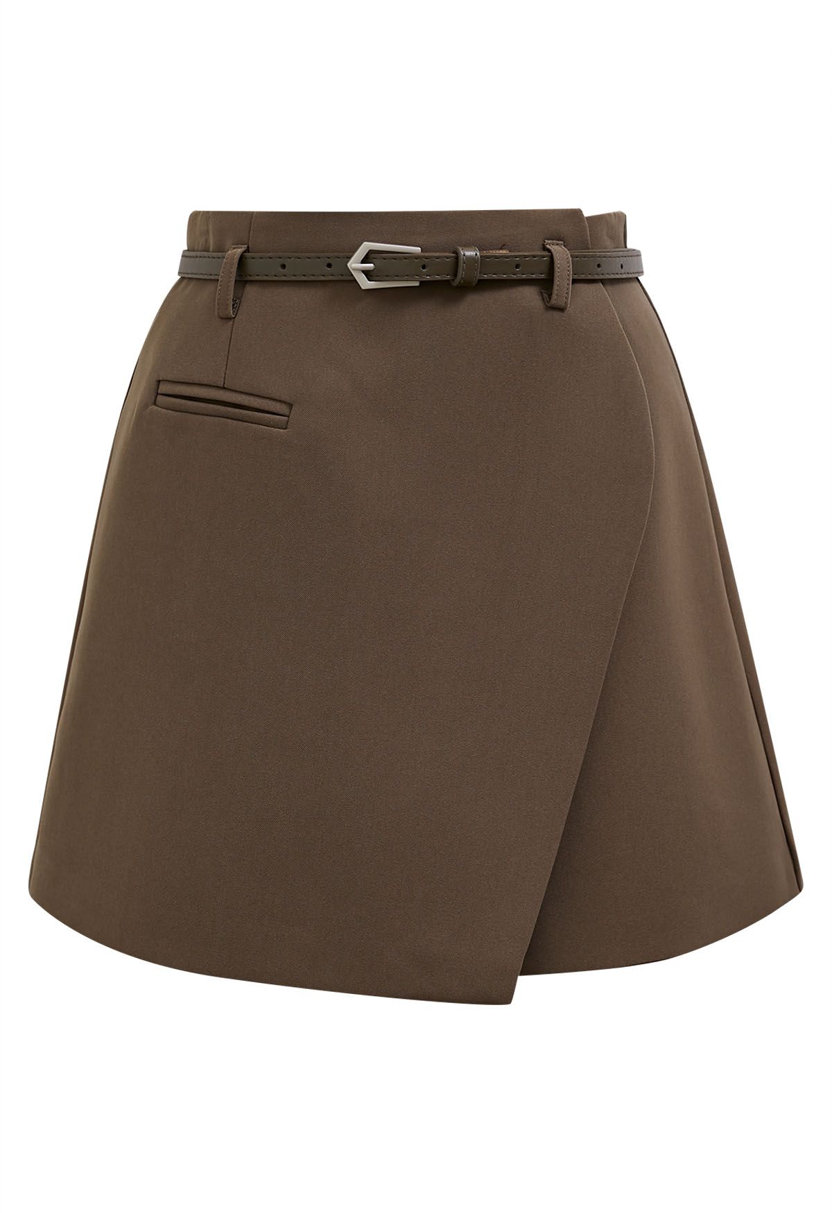 Welt Pocket Belted Flap Skorts in Khaki