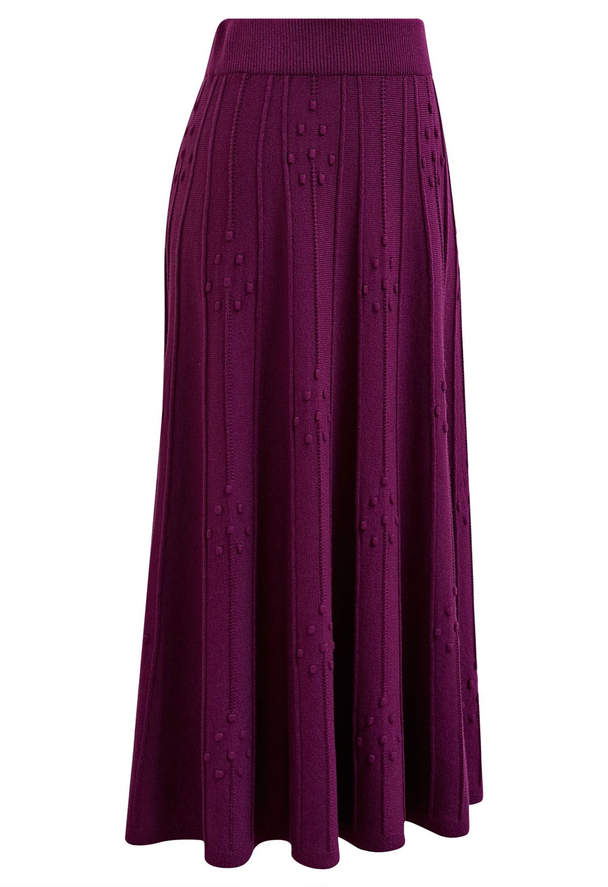 Embossed Dots Seam Knit Midi Skirt in Purple