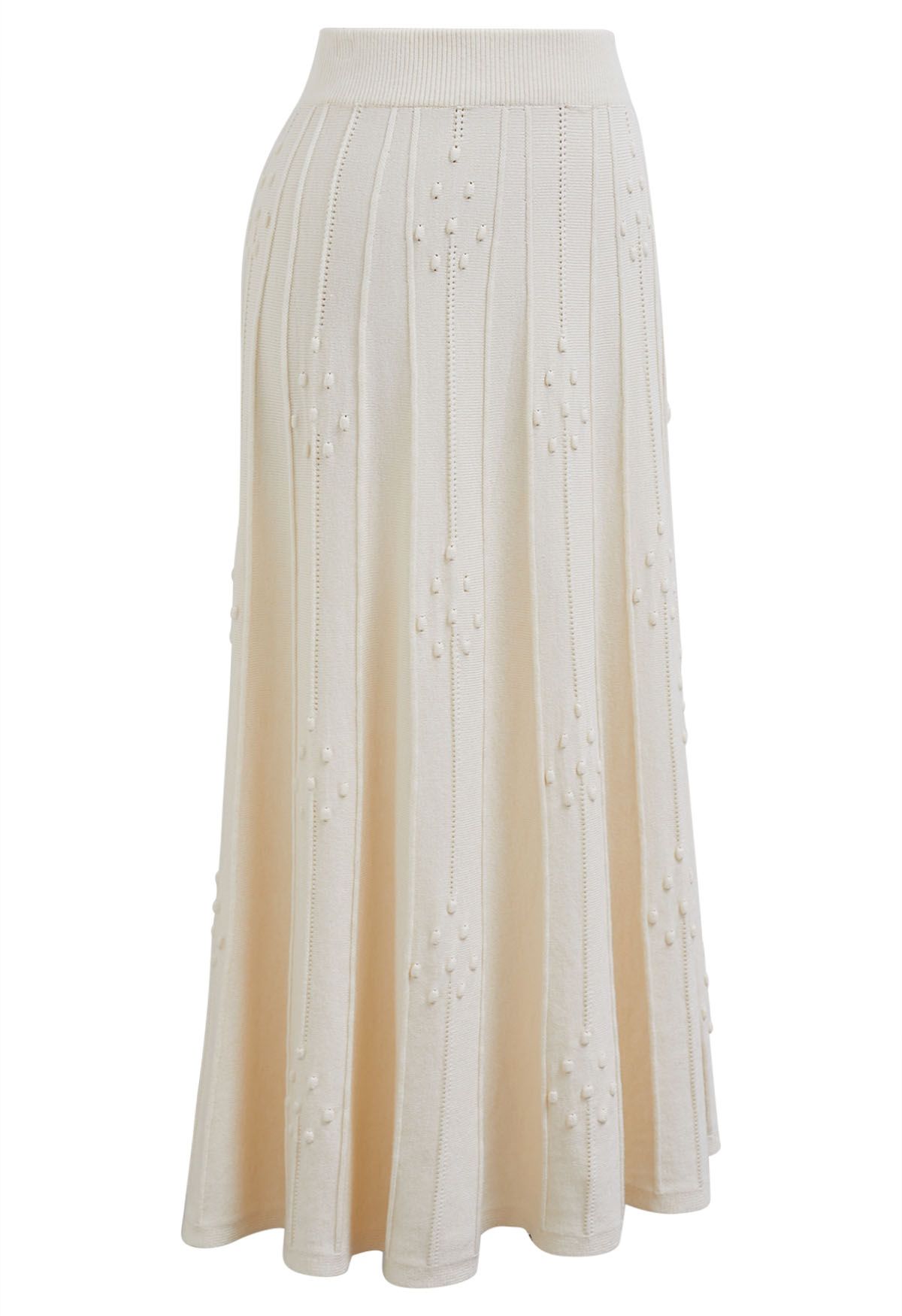 Embossed Dots Seam Knit Midi Skirt in Cream