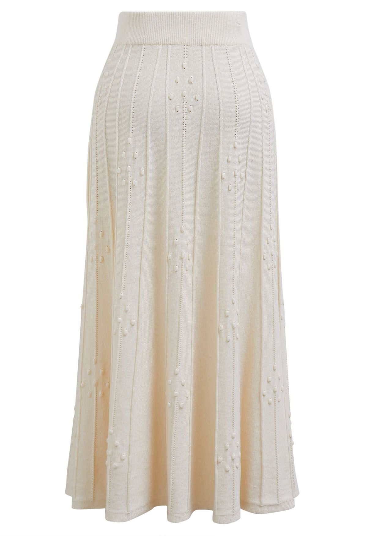 Embossed Dots Seam Knit Midi Skirt in Cream