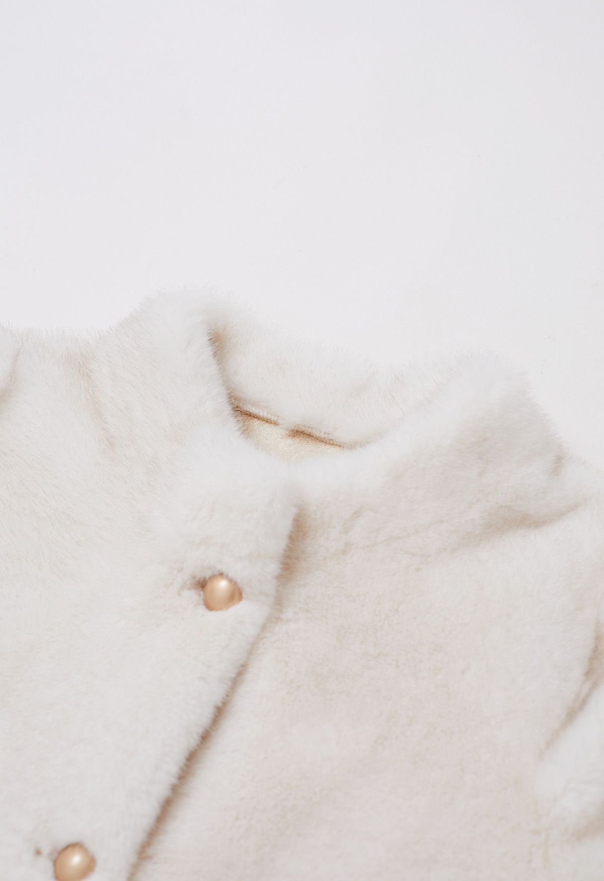 Collarless Faux Fur Button Down Coat