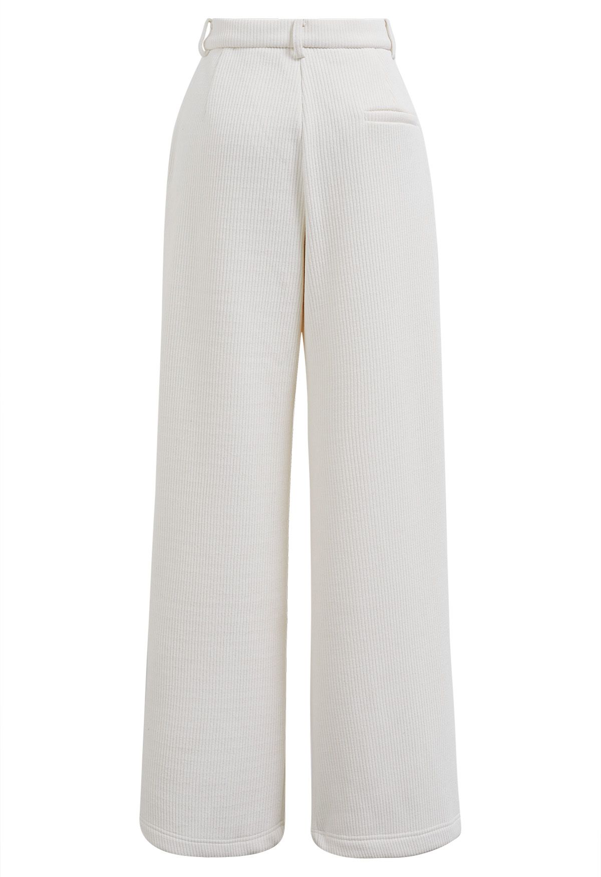 Fleece-Lined Corduroy Belted Straight-Leg Pants in White - Retro, Indie ...