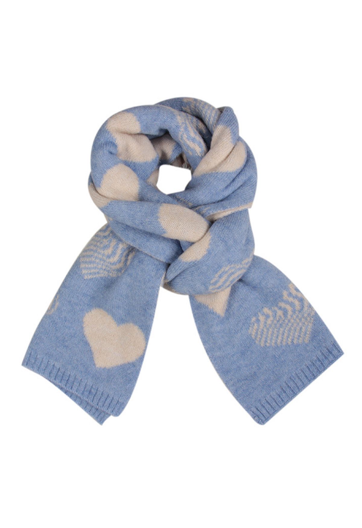 Heart Pattern Soft Knit Scarf in Blue