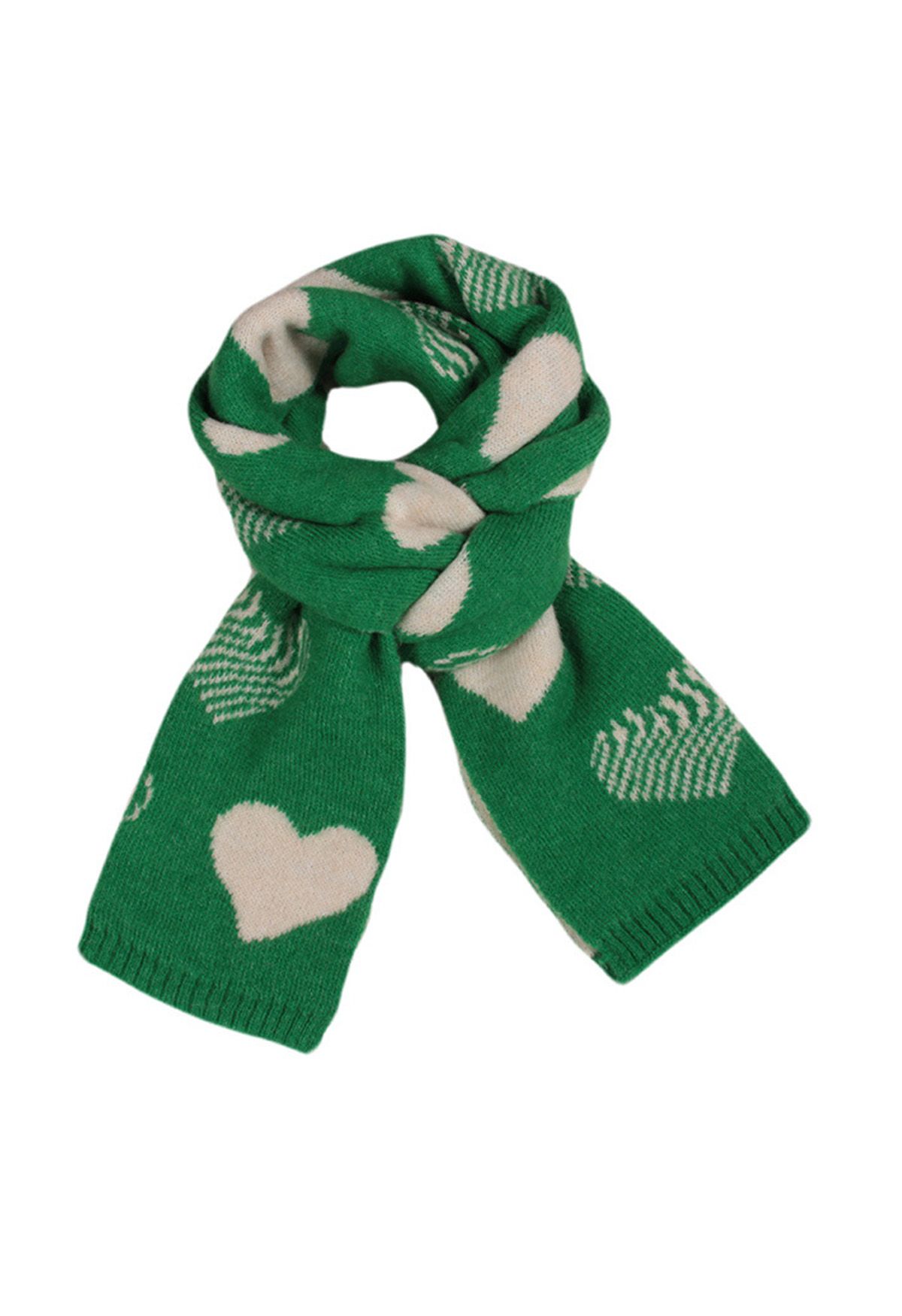 Heart Pattern Soft Knit Scarf in Green