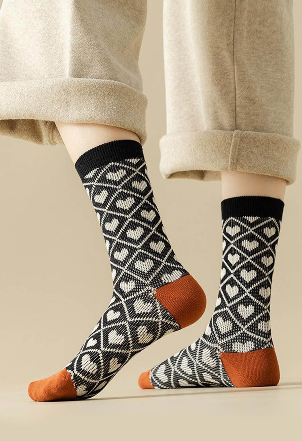 Diamond Shape Heart Cotton Crew Socks