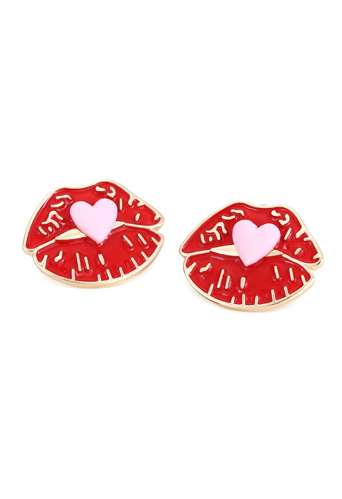 Flaming Lip Heart Earrings in Light Pink