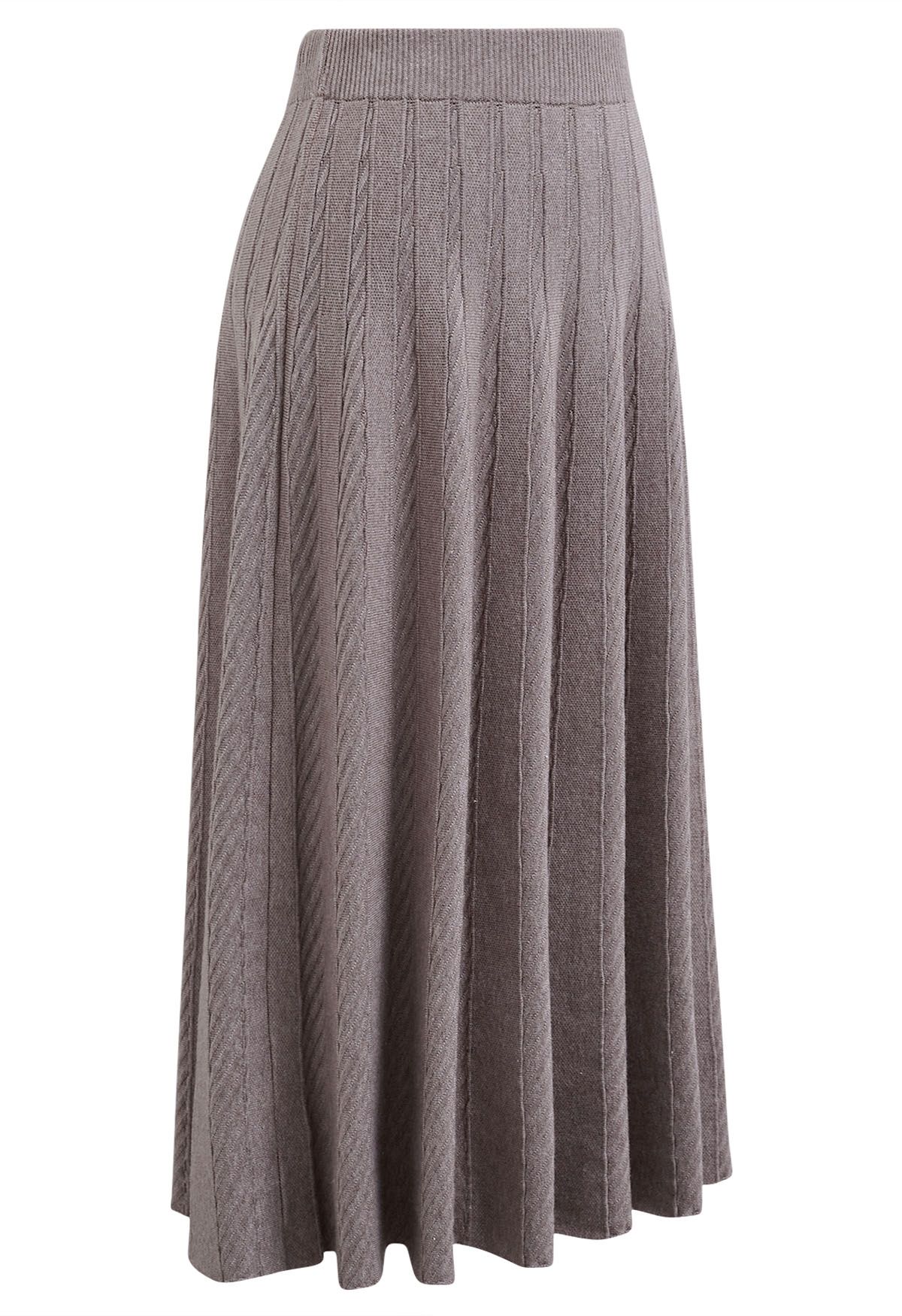 Diagonal Ribbed Pleated Knit Skirt in Taupe - Retro, Indie and Unique ...