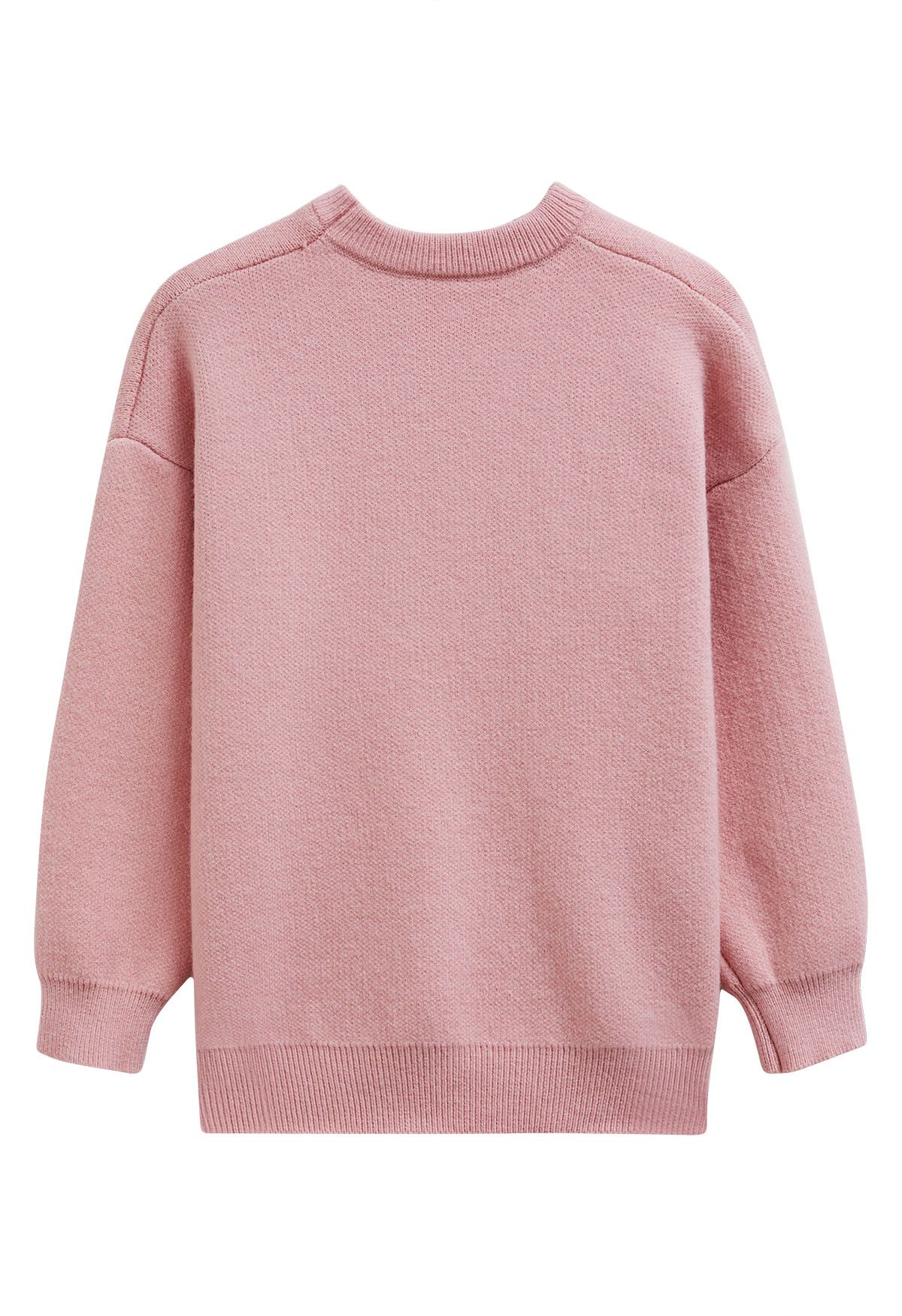 Ripped Heart Snug Knit Sweater in Pink