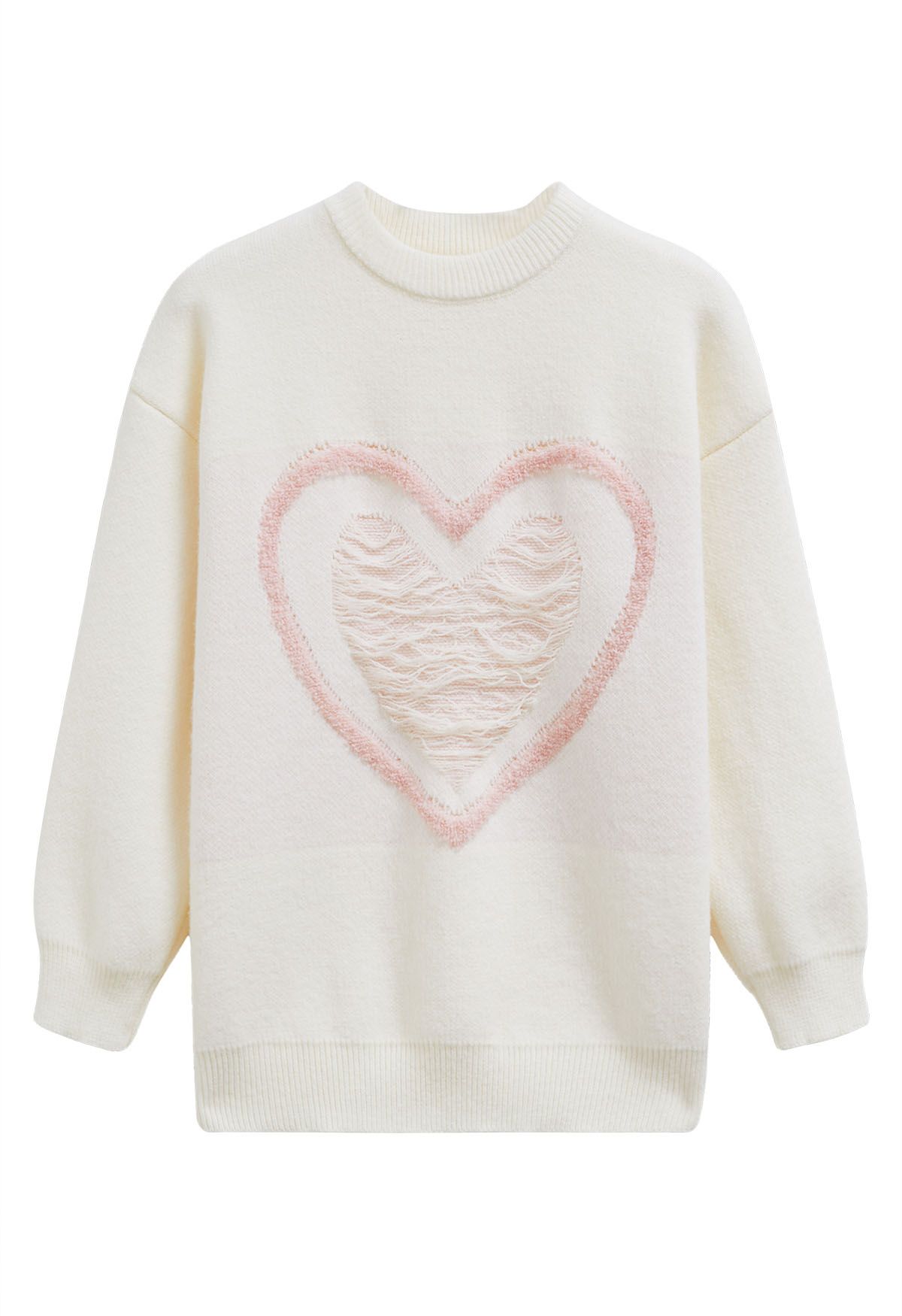 Ripped Heart Snug Knit Sweater in Ivory