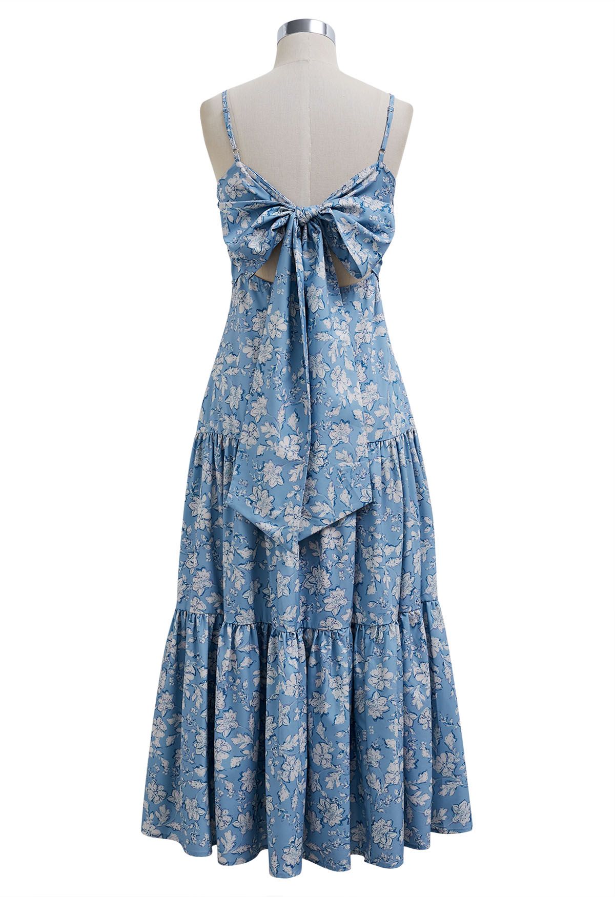 Bowknot Back Floral Print Cami Dress in Blue