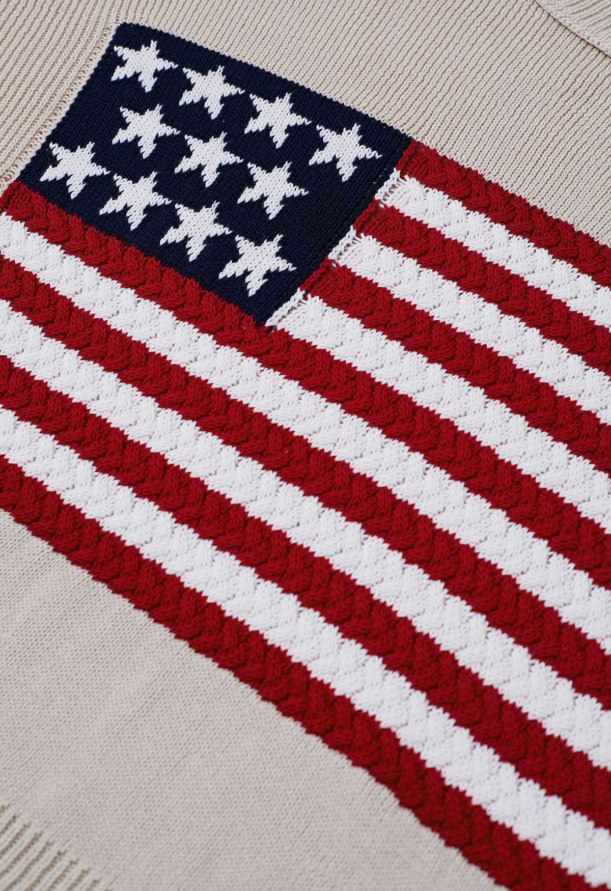 American Flag Ribbed Oversized Sweater