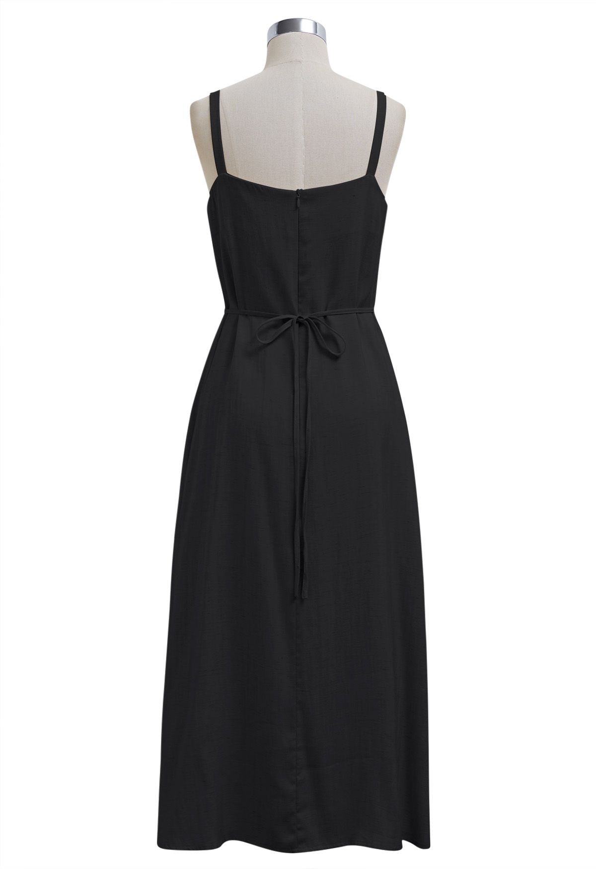 Pintuck Linen-Blend Cami Dress in Black