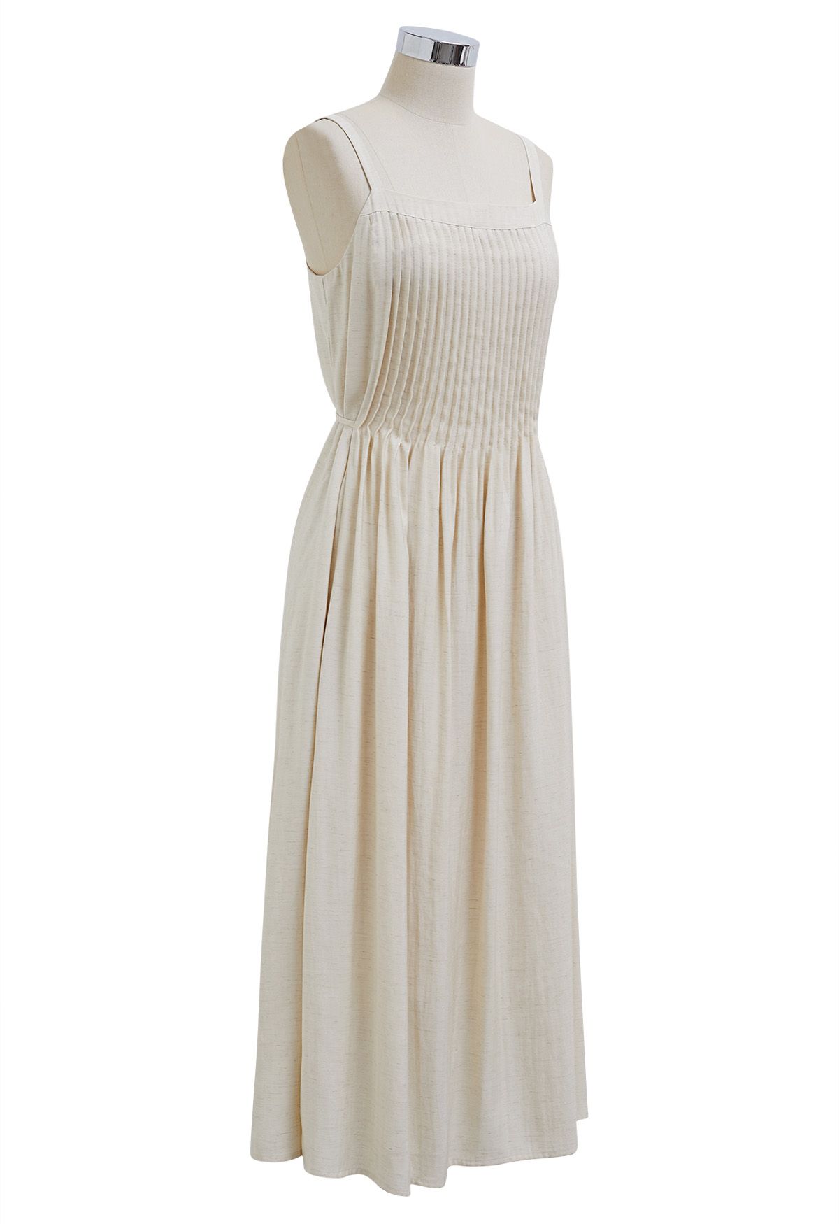 Pintuck Linen-Blend Cami Dress in Linen