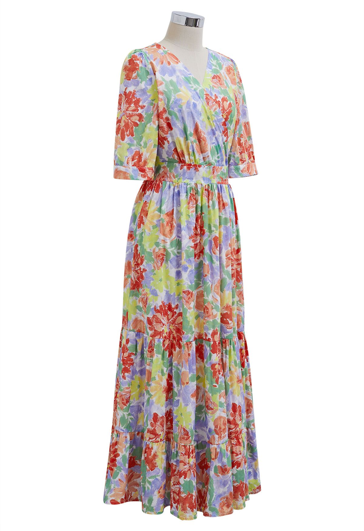 Summer Shine Floral Printed Frilling Wrapped Dress
