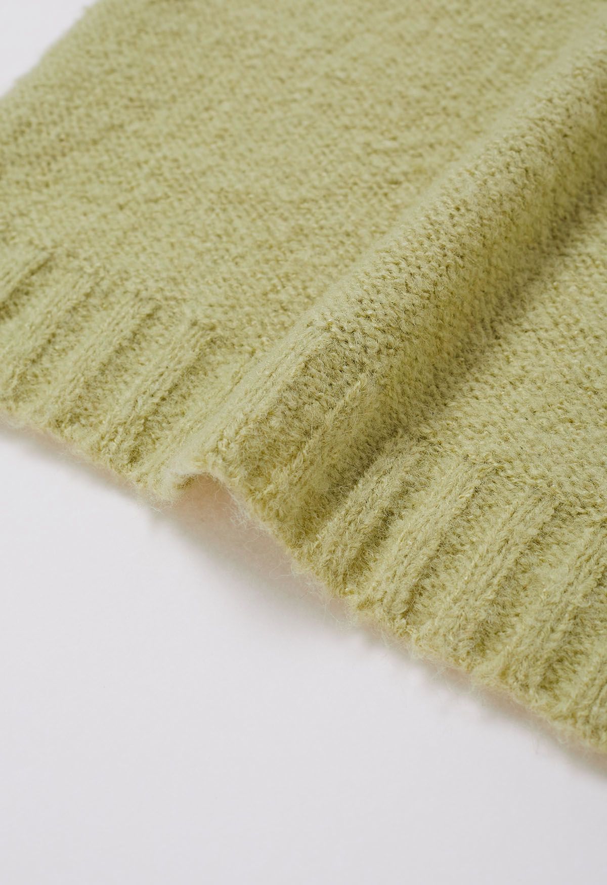 Boat Neck Ribbed Detailing Knit Sweater in Lime