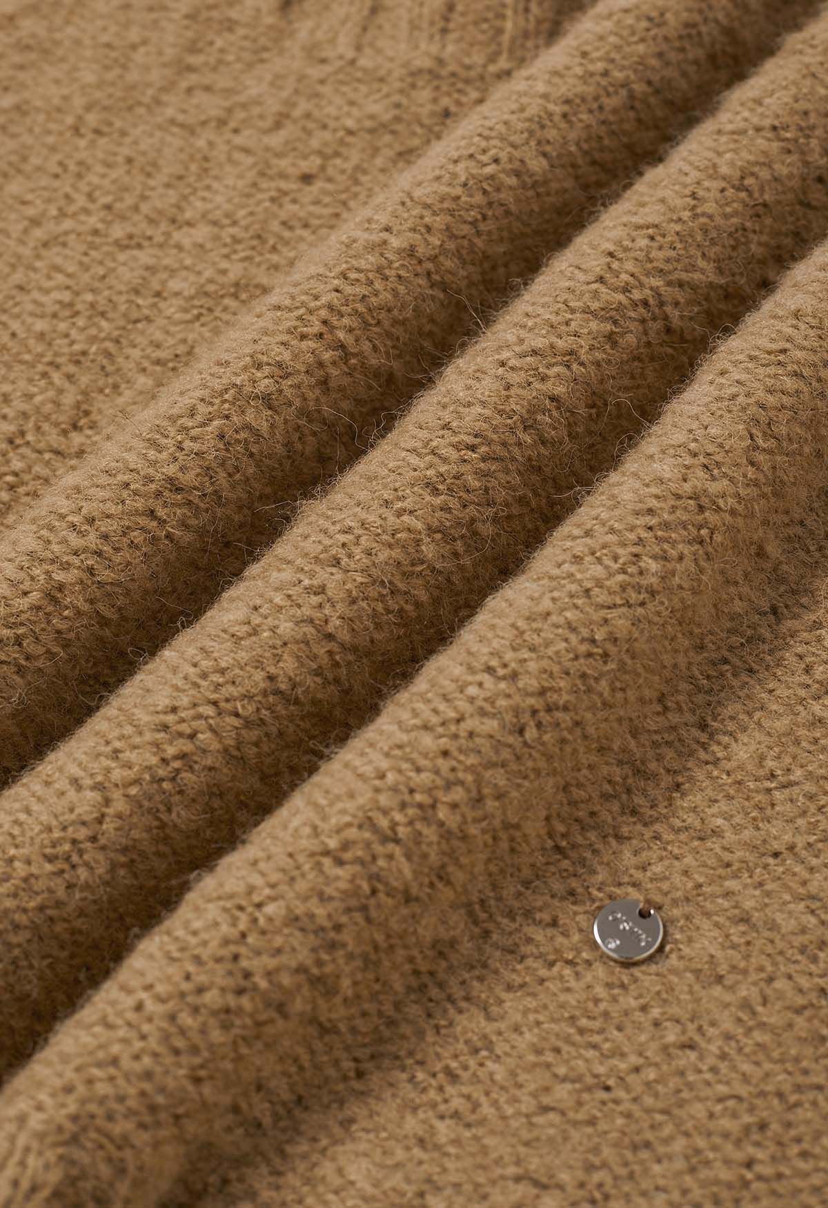 Boat Neck Ribbed Detailing Knit Sweater in Tan