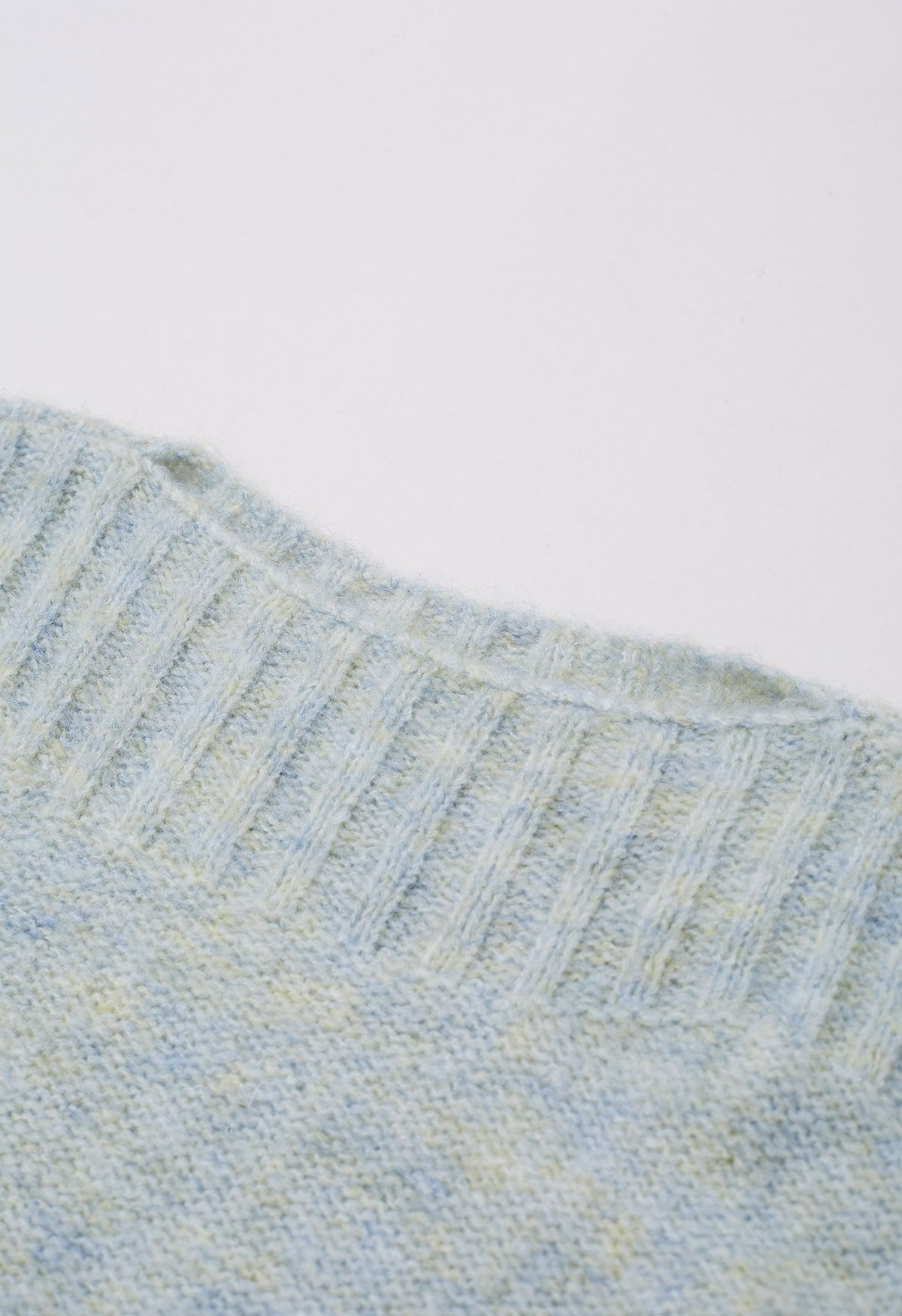 Boat Neck Ribbed Detailing Knit Sweater in Baby Blue