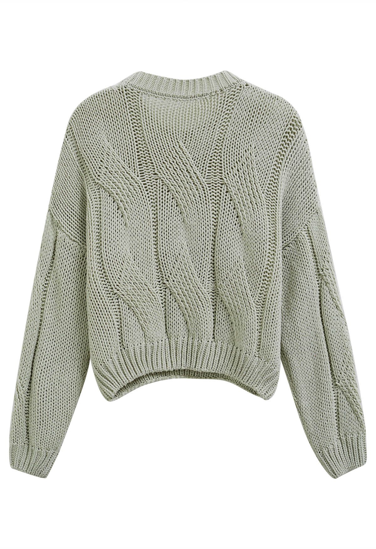 Casual Elegance Cable Knit Sweater in Pea Green