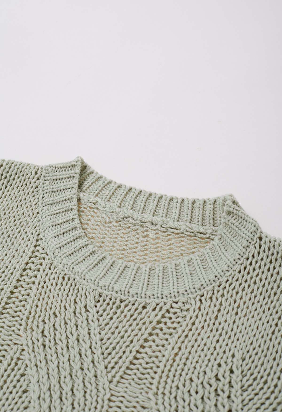 Casual Elegance Cable Knit Sweater in Pea Green