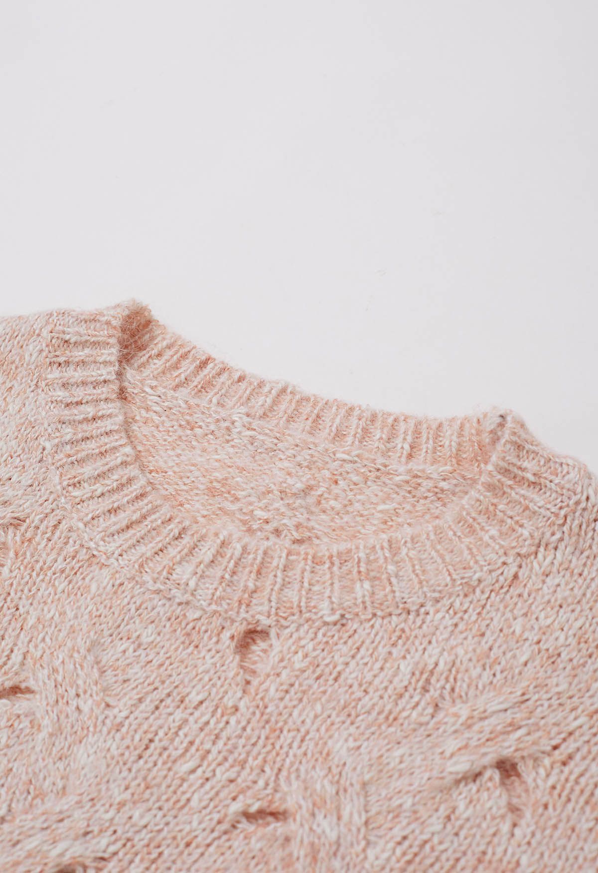 Hollow Out Mix-Color Cable Knit Sweater in Apricot