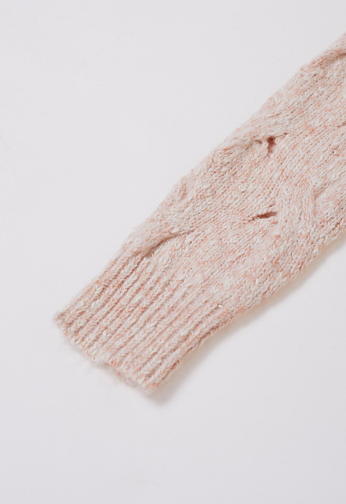 Hollow Out Mix-Color Cable Knit Sweater in Apricot