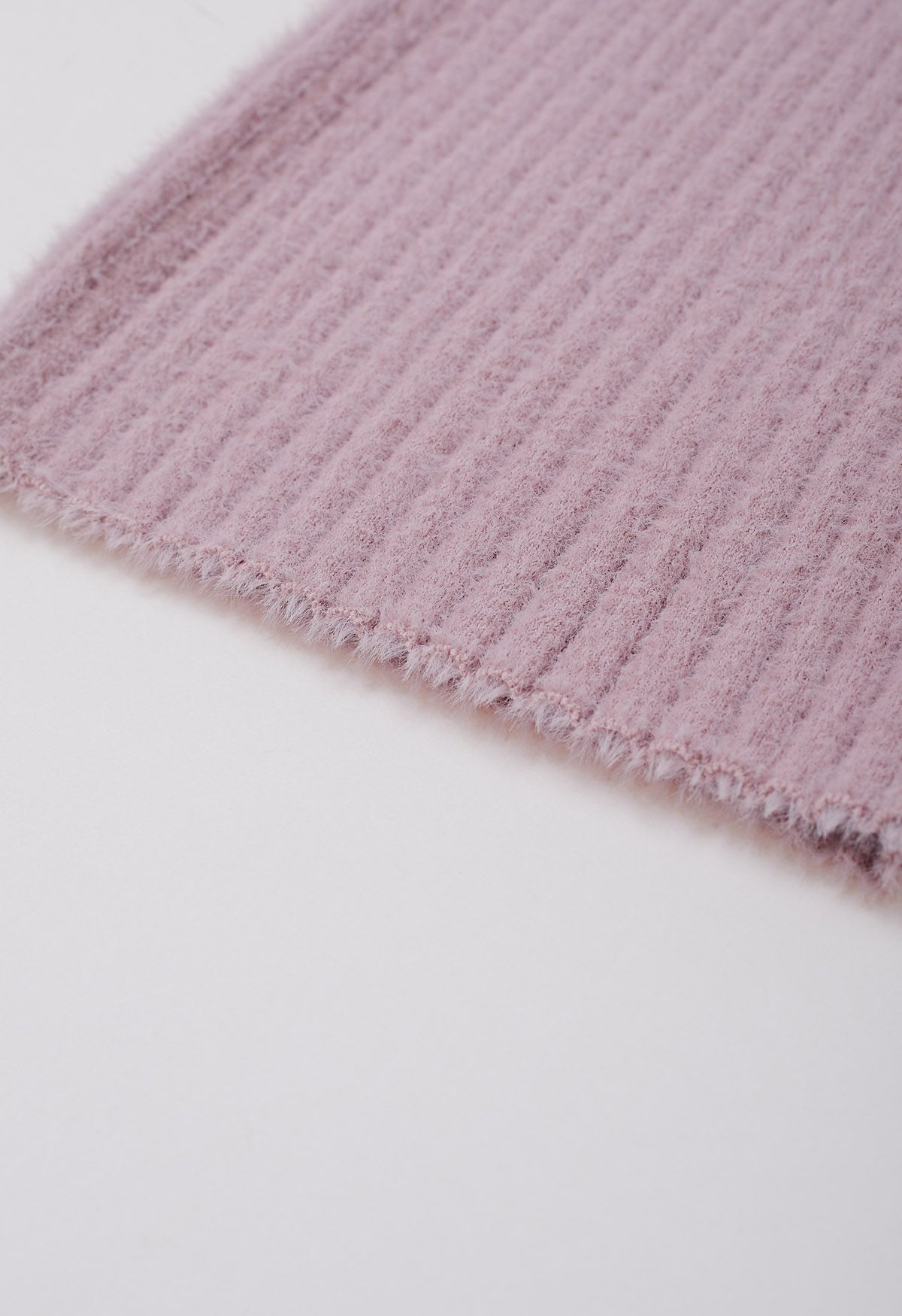 Mock Neck Fuzzy Rib Knit Top in Pink