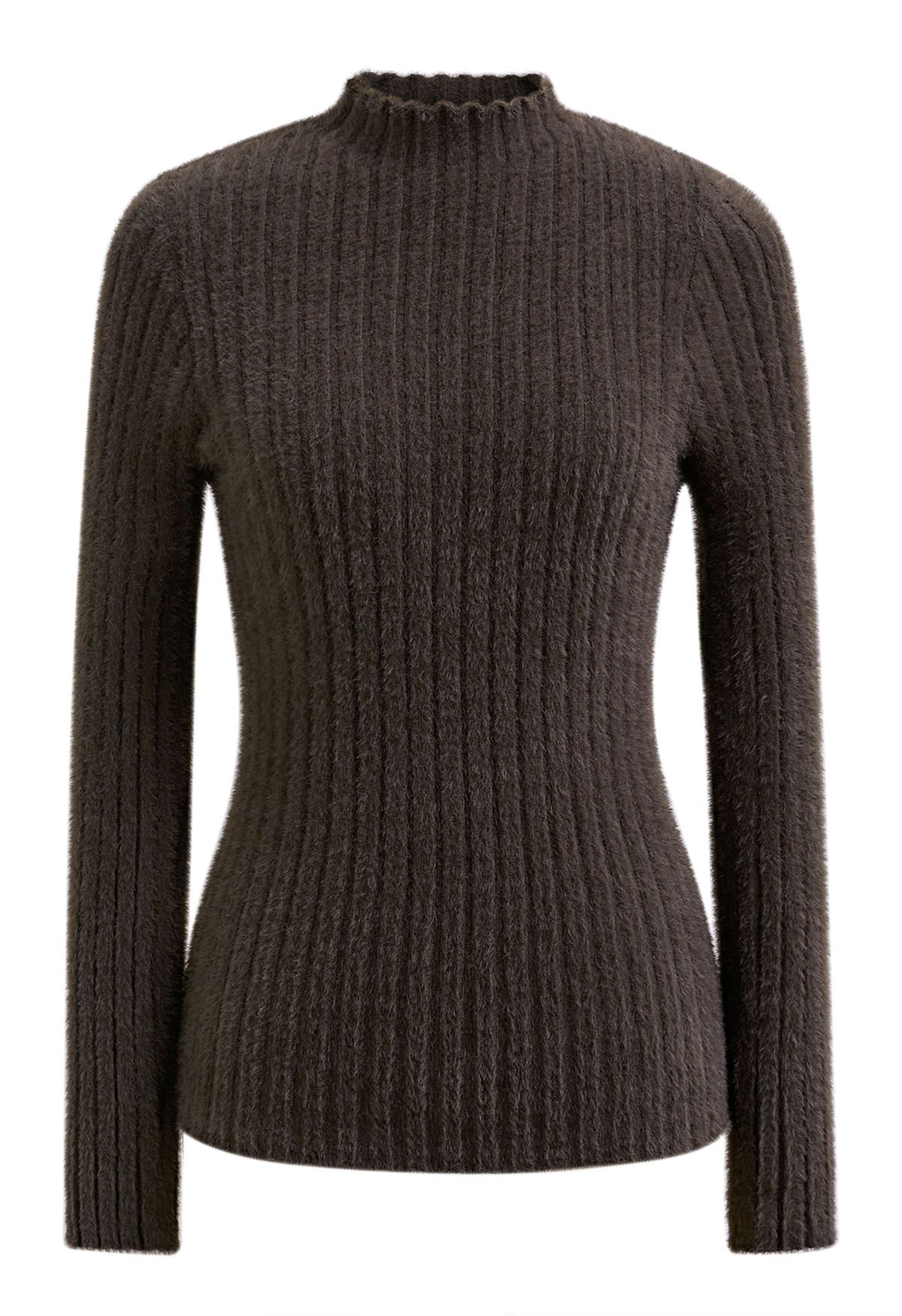 Rib-knit top - Dark grey - Ladies