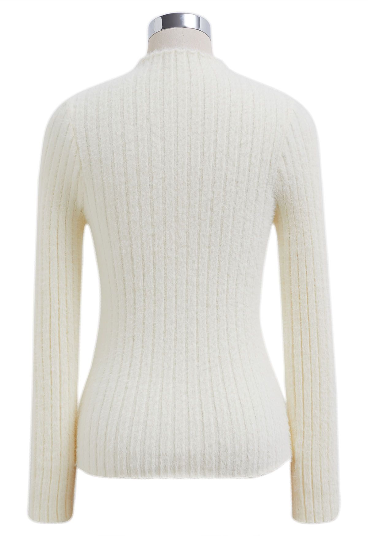 Mock Neck Fuzzy Rib Knit Top in Cream