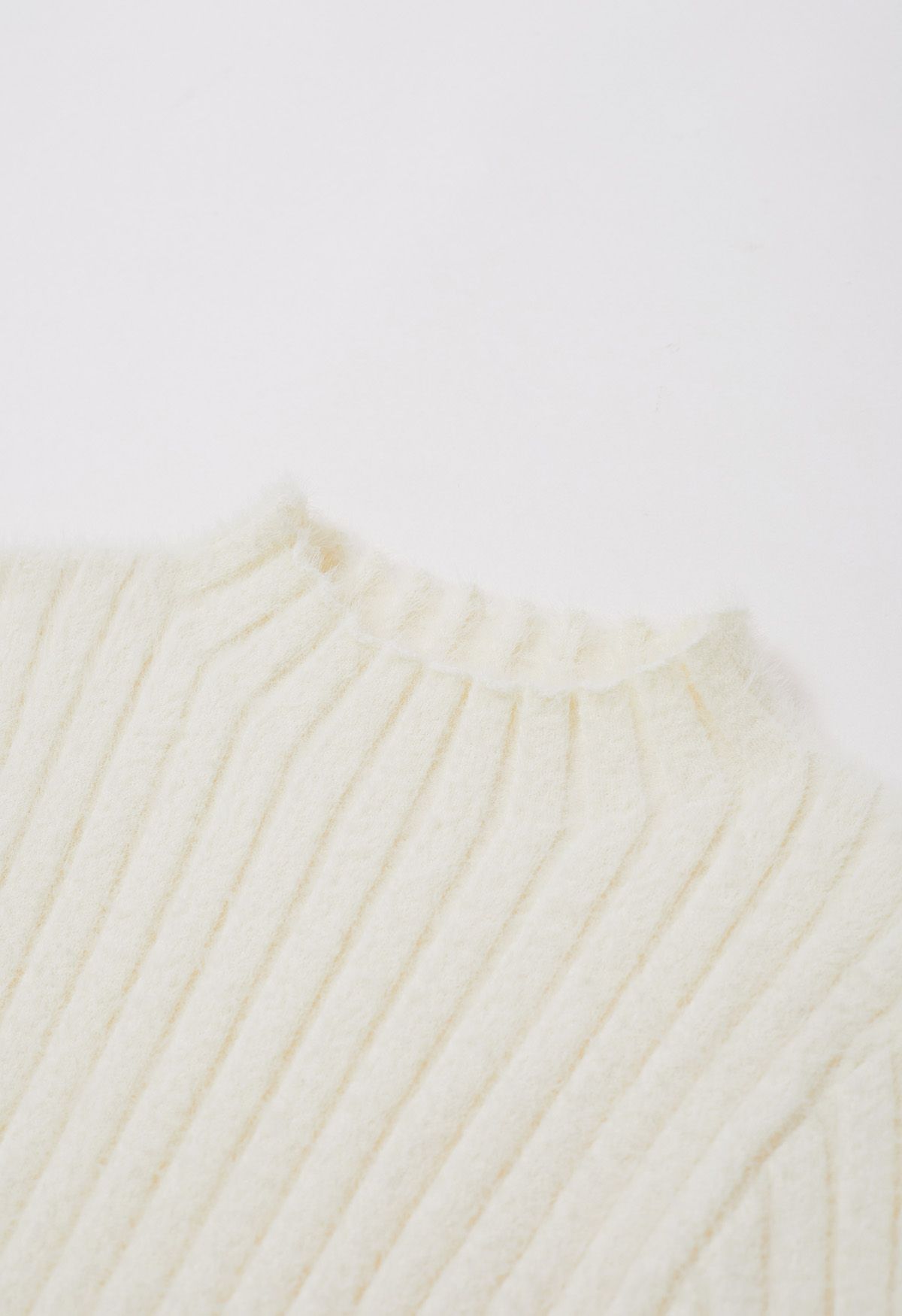 Mock Neck Fuzzy Rib Knit Top in Cream