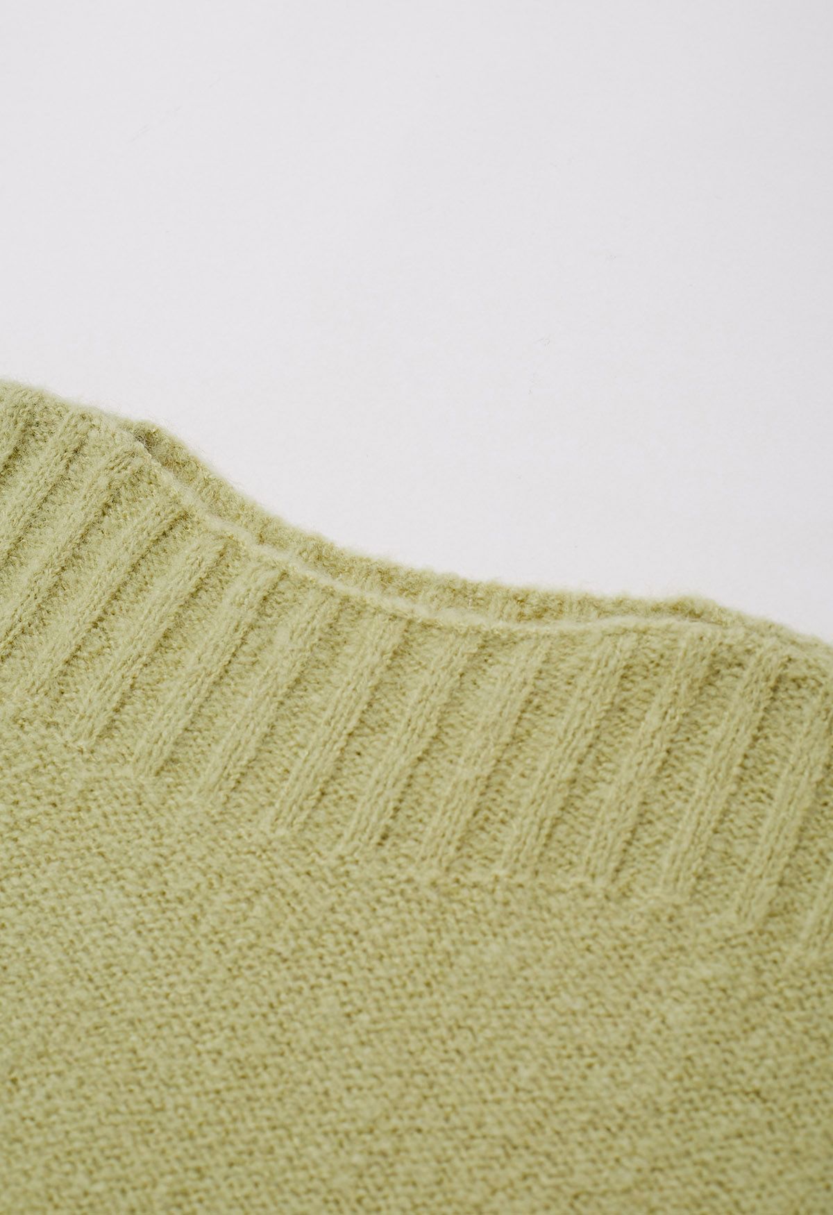 Boat Neck Ribbed Detailing Knit Sweater in Lime