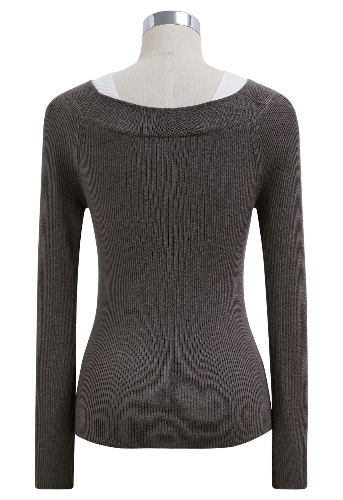 Color Blocked Neckline Knit Top in Smoke