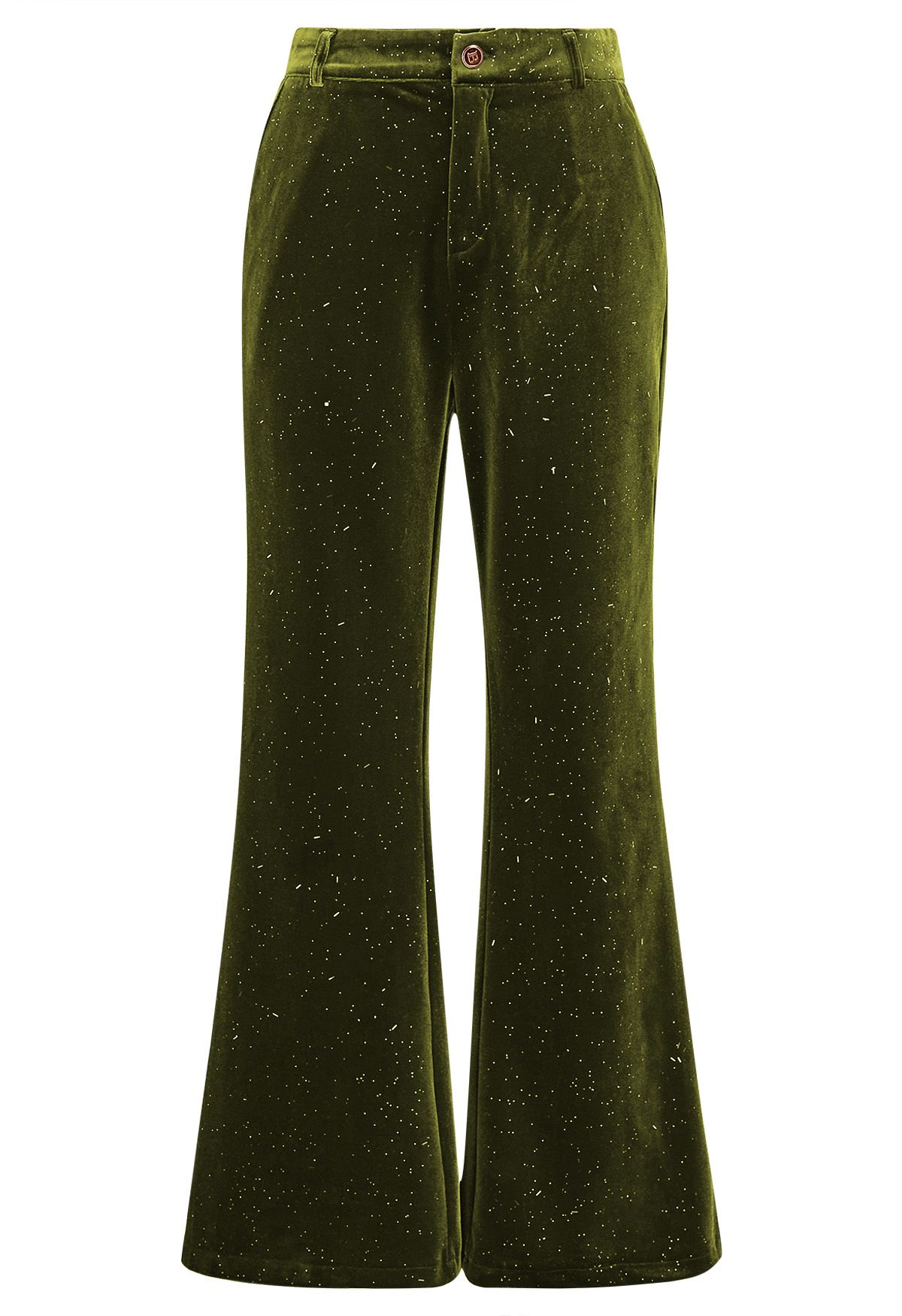 Glittering Peaked Lapel Velvet Blazer and Pants Set in Moss Green