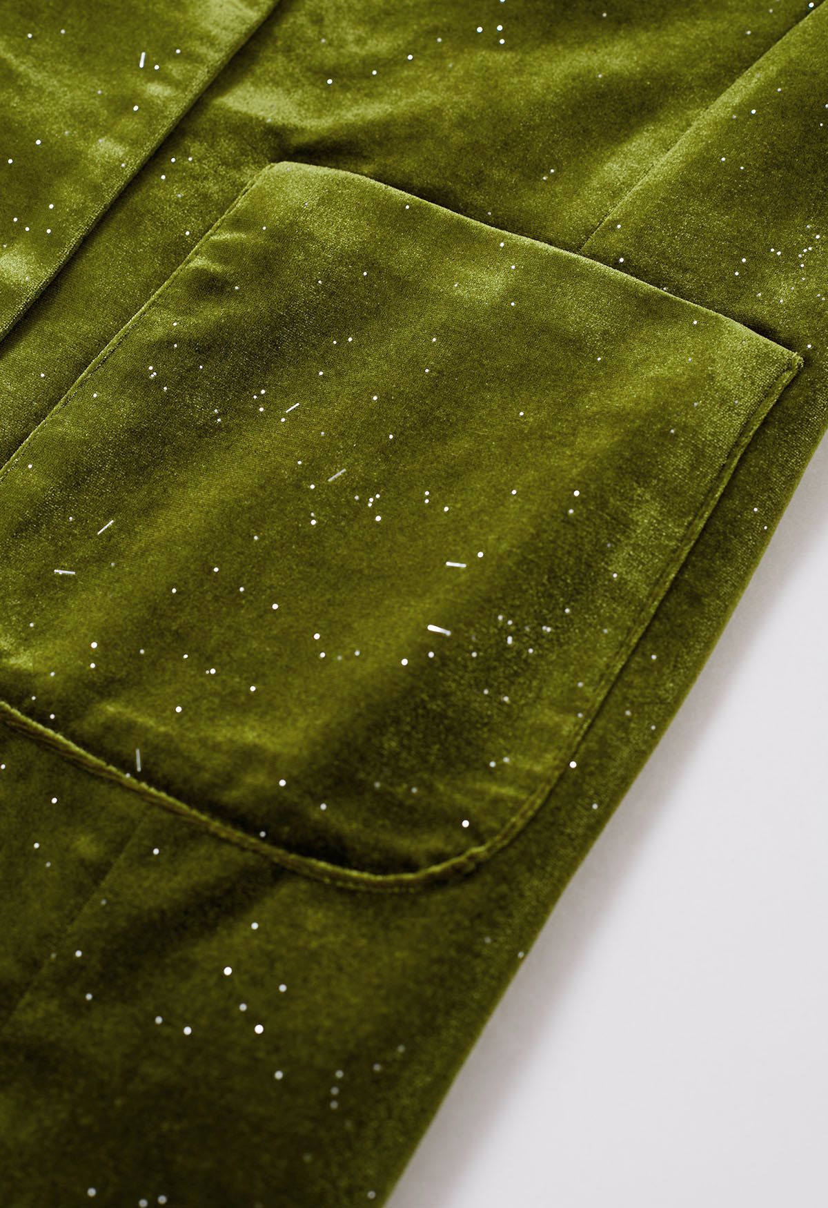 Glittering Peaked Lapel Velvet Blazer and Pants Set in Moss Green