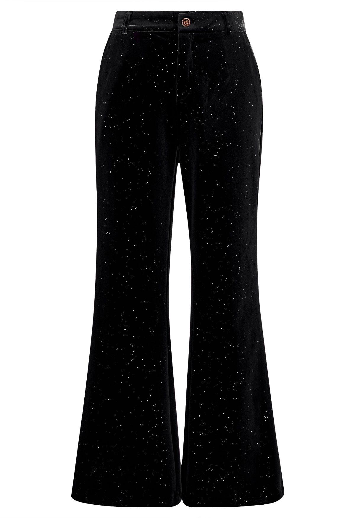 Glittering Peaked Lapel Velvet Blazer and Pants Set in Black