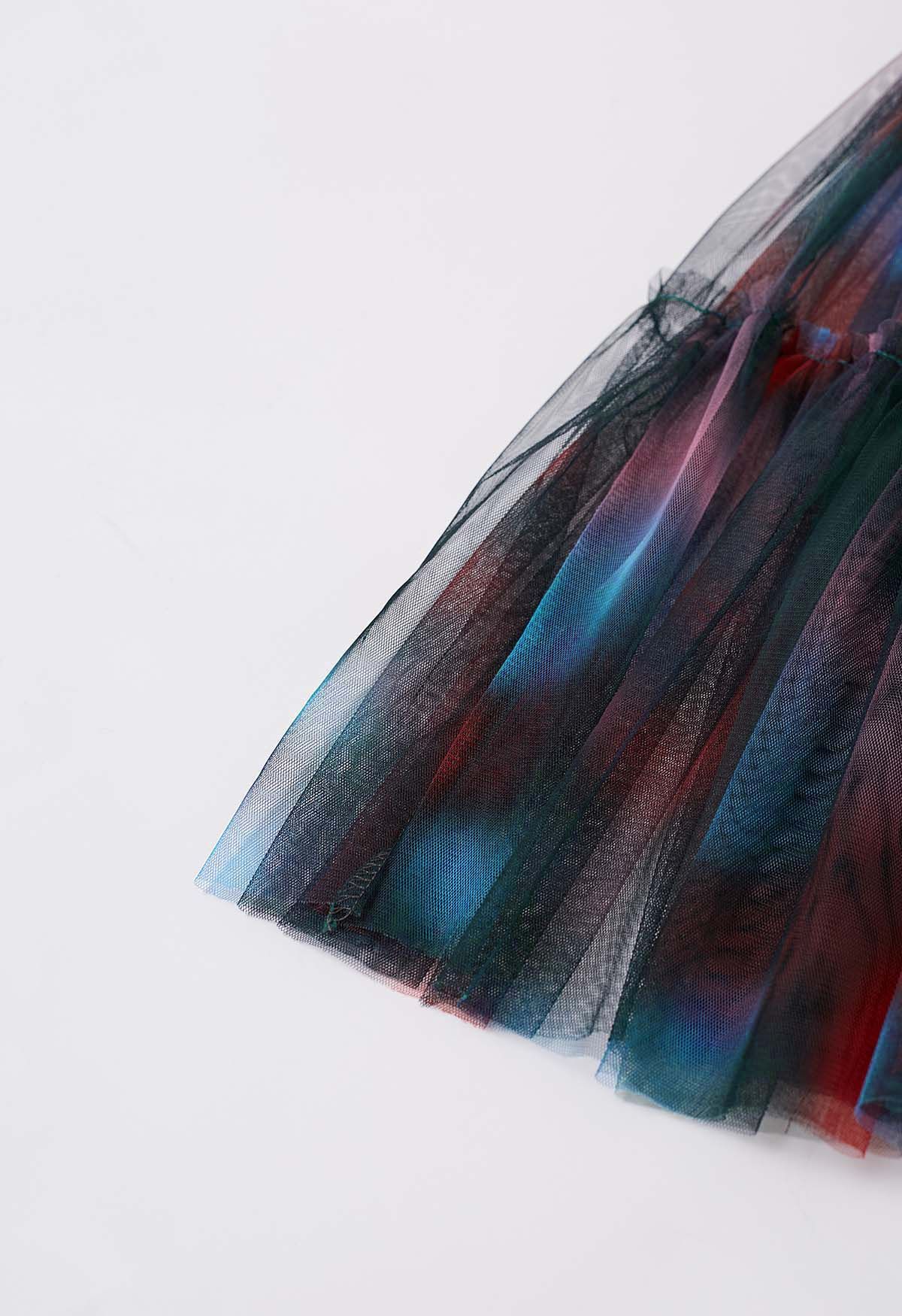 Tie Dye Double-Layered Mesh Tulle Skirt in Red