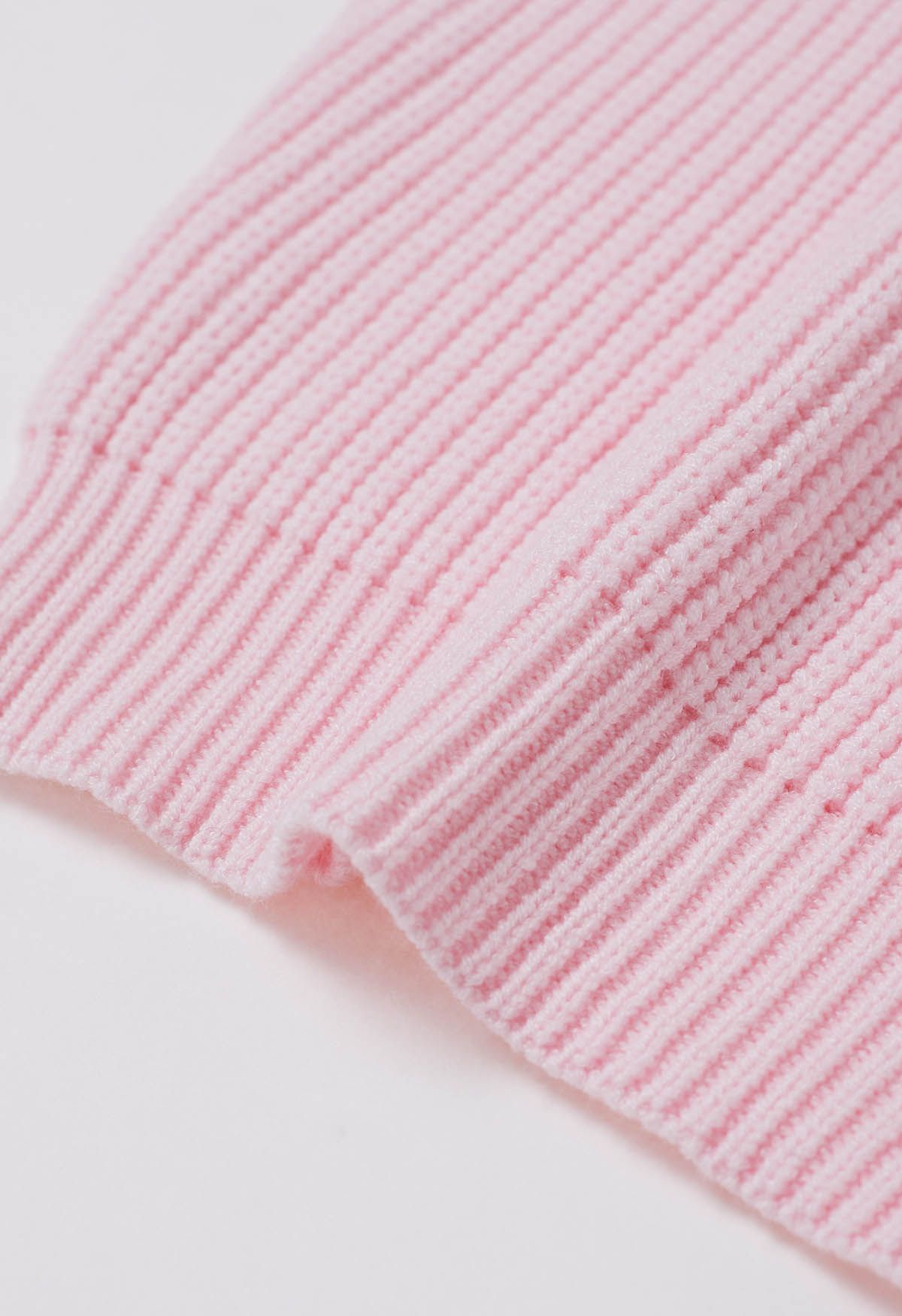 Heart Brooch Elbow Sleeve Knit Sweater in Pink