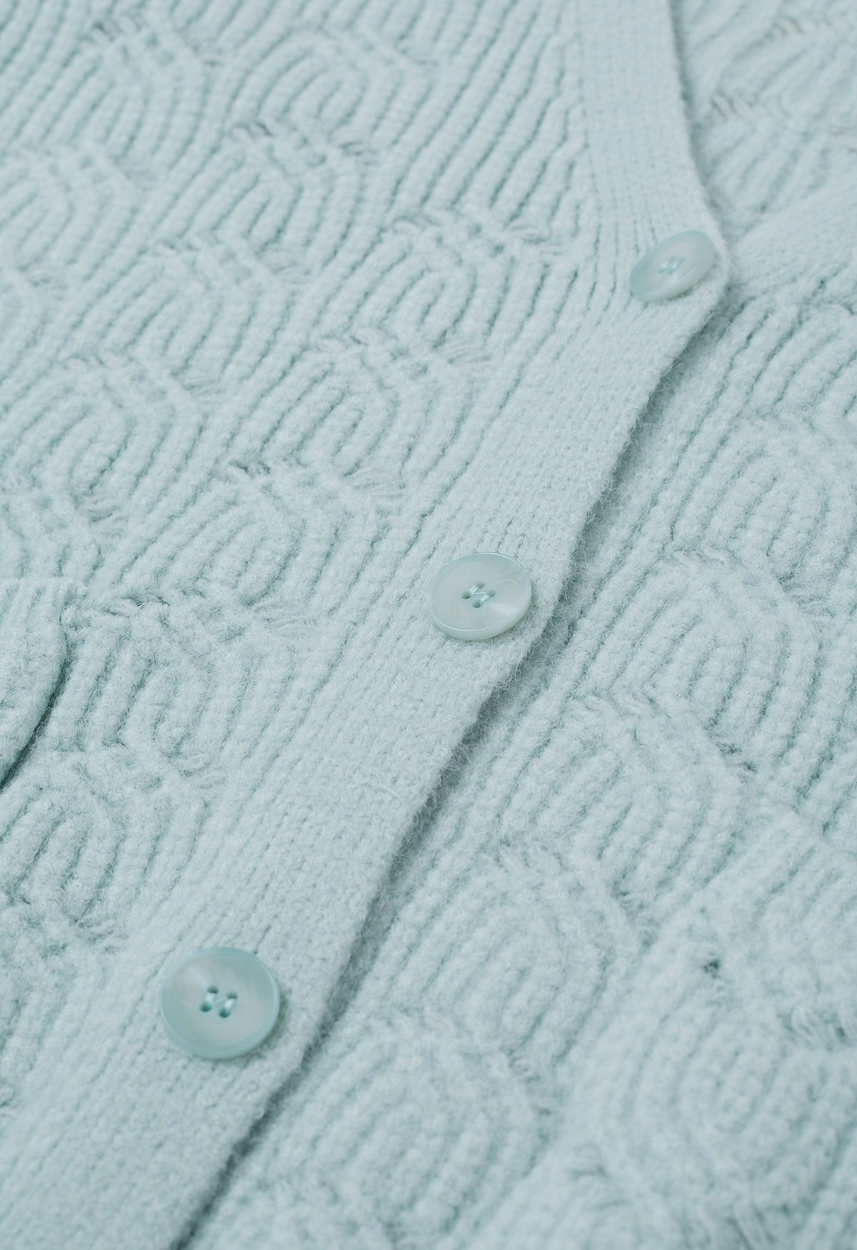 Button Front Pointelle Knit Cardigan in Mint