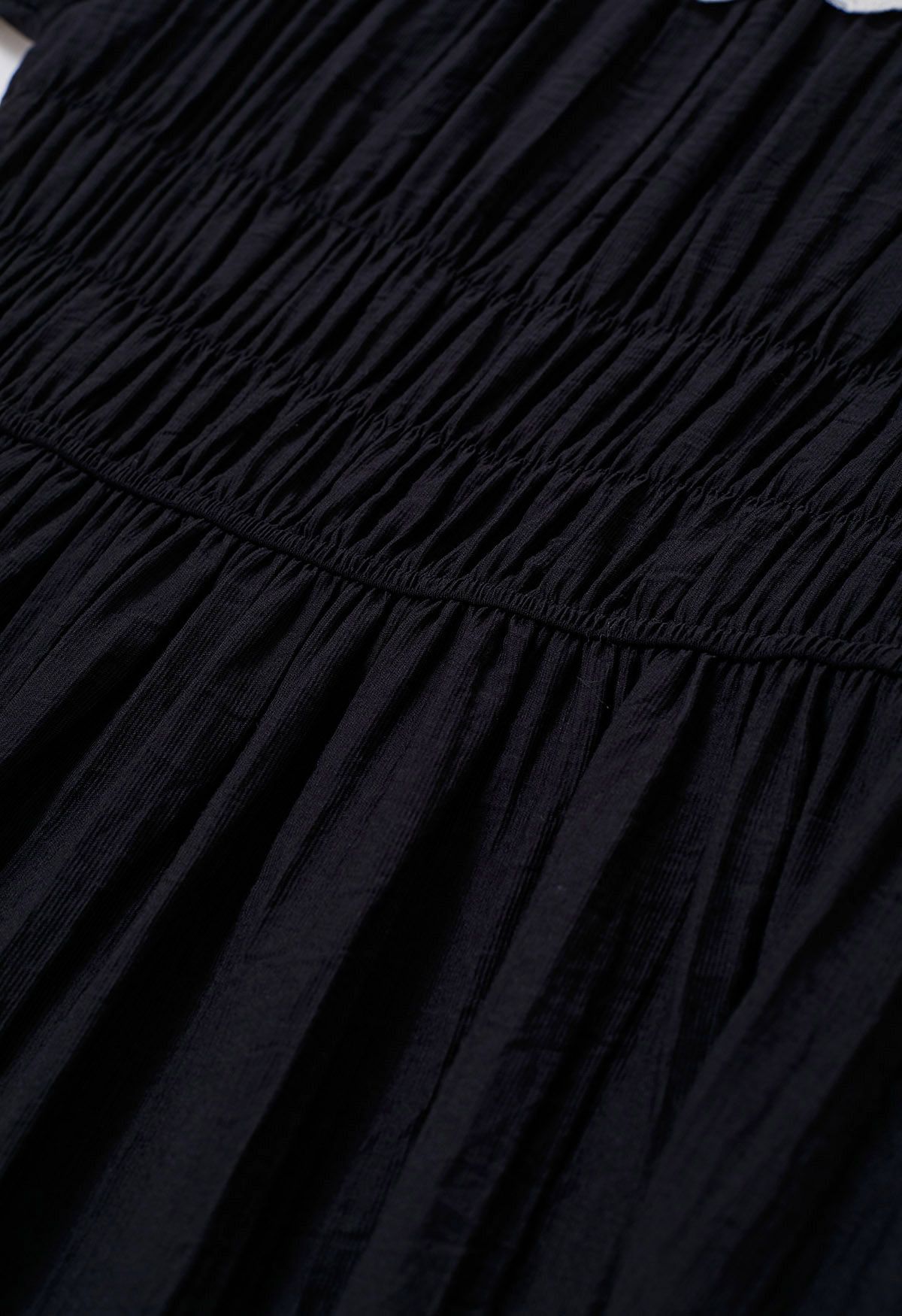 Lace Spliced Shirred Midi Dress in Black - Retro, Indie and Unique Fashion