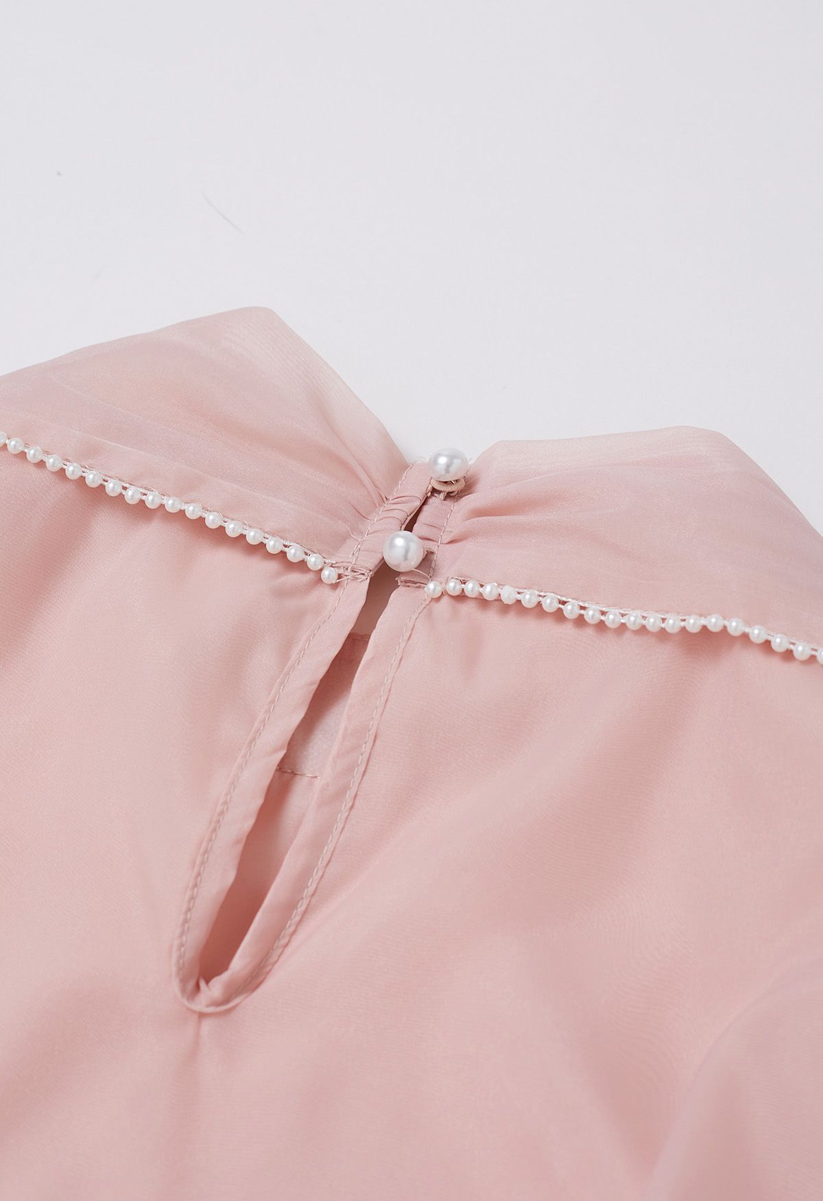 Pearly Bowknot Puff Sleeve Shirt in Pink